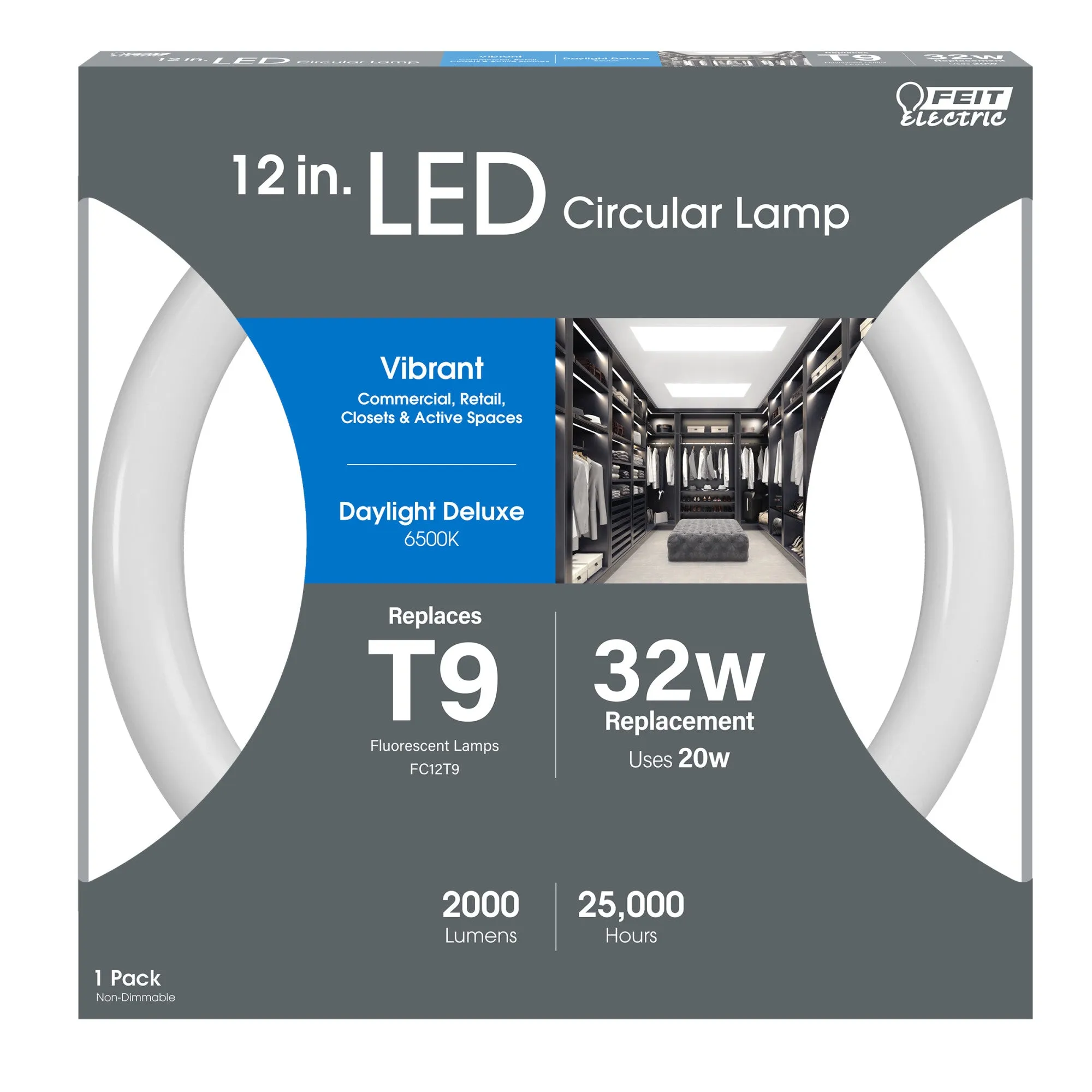 12 in. 20W (32W Replacement) Daylight Deluxe (6500K) G10Q (T9 Replacement) Direct Replacement (Type A) Non-Dimmable Circline LED Light Tube