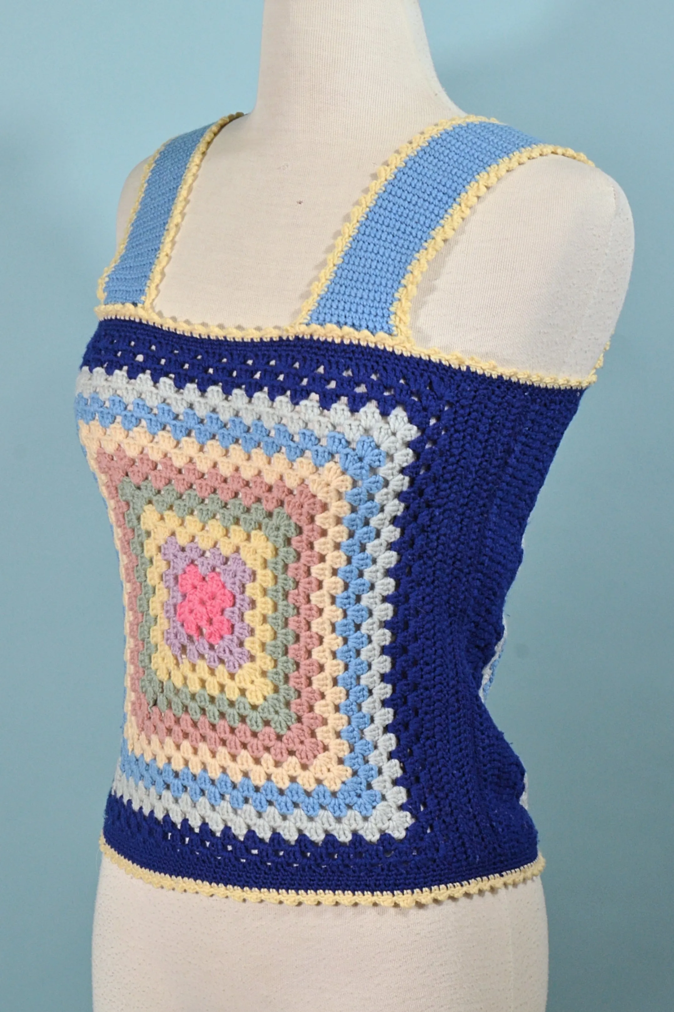 70s Granny Square Crochet Top, OOAK XS