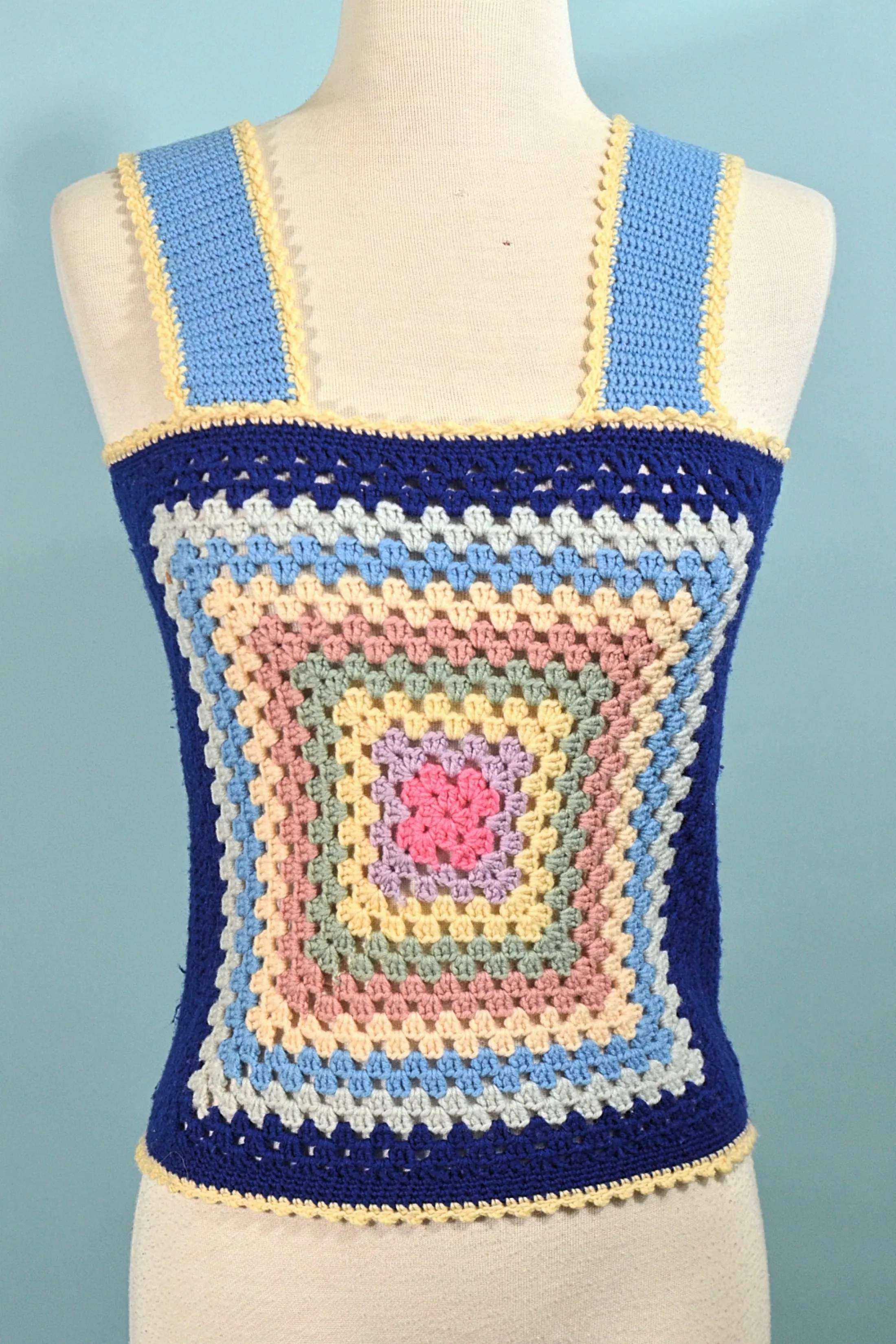 70s Granny Square Crochet Top, OOAK XS
