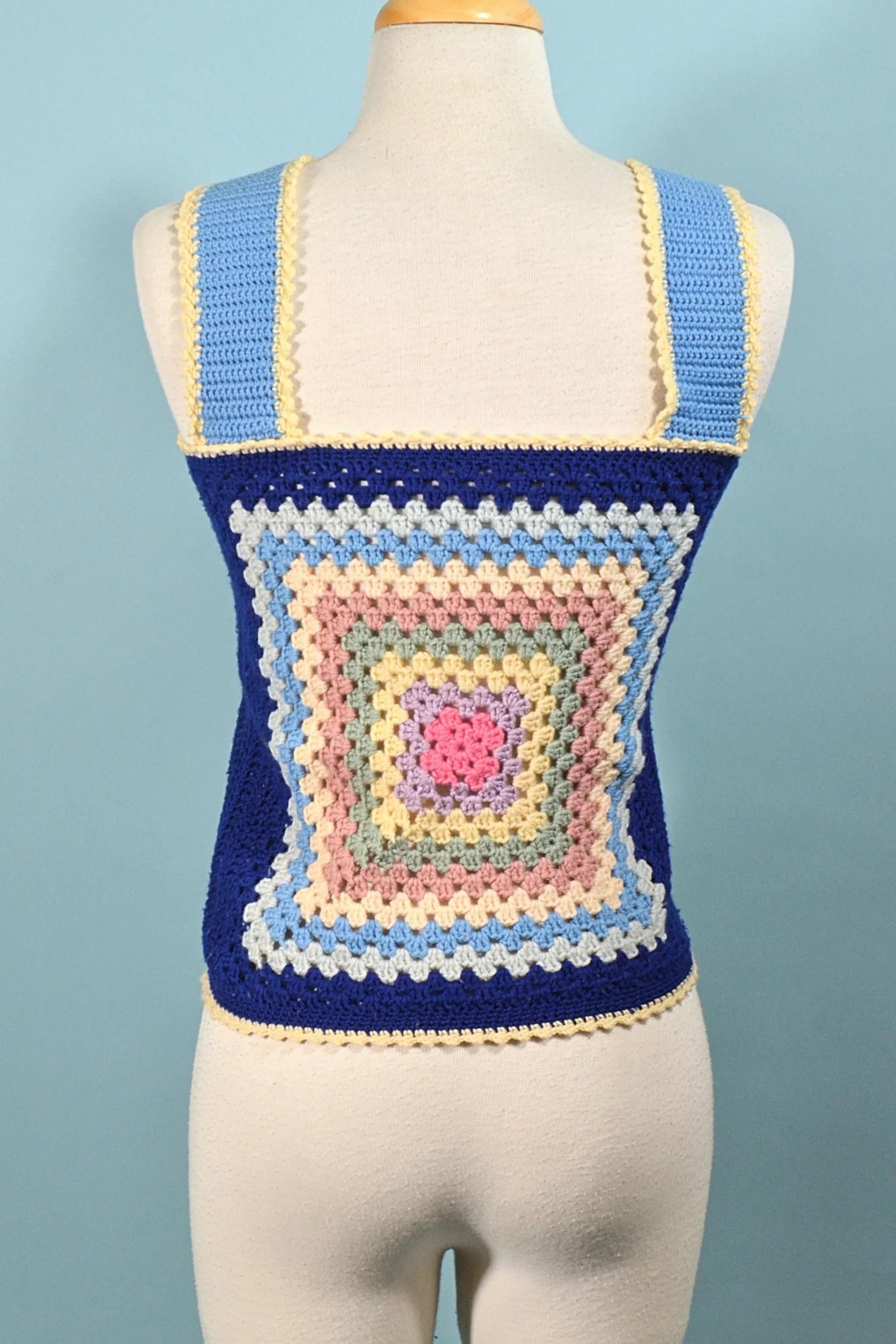 70s Granny Square Crochet Top, OOAK XS