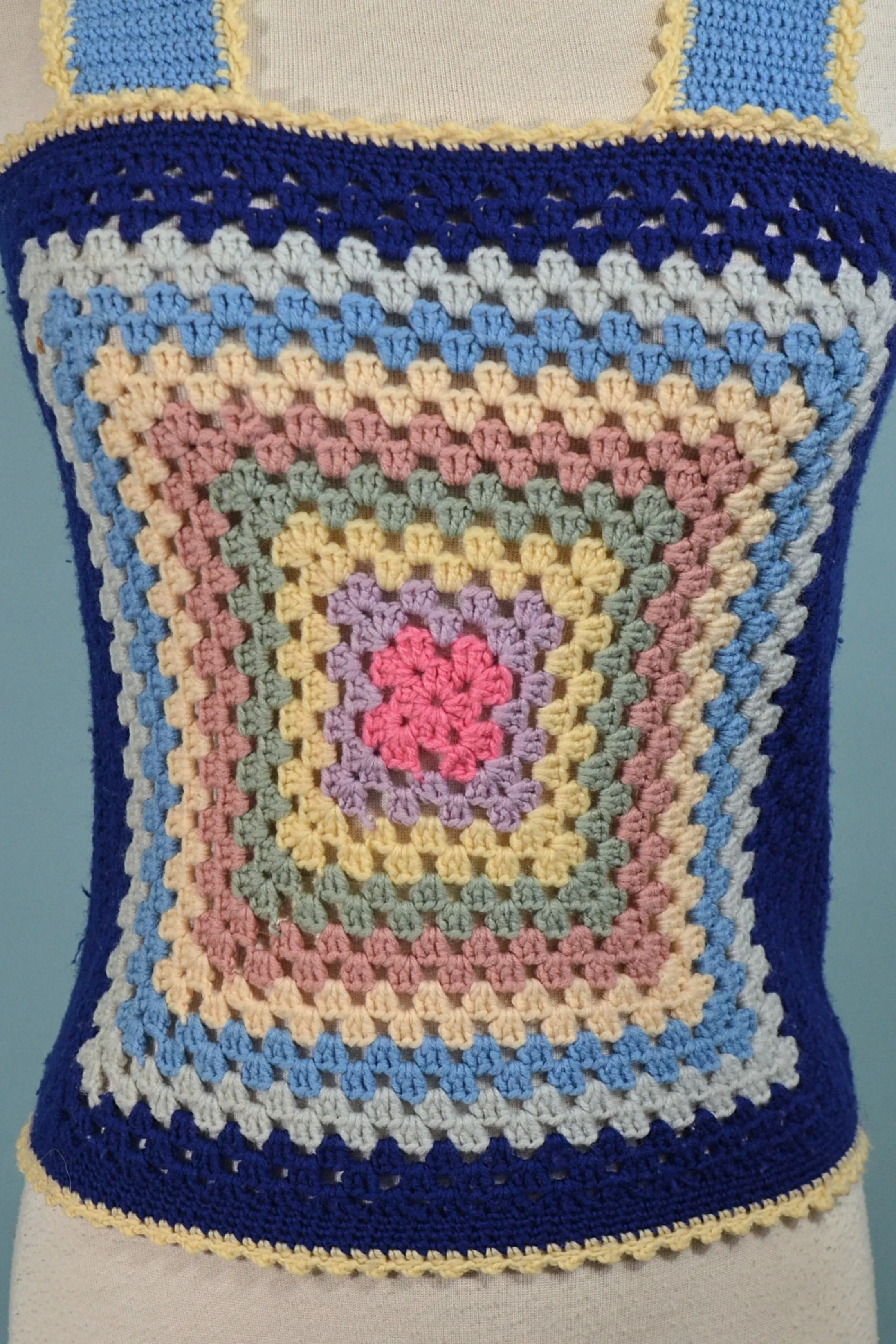 70s Granny Square Crochet Top, OOAK XS