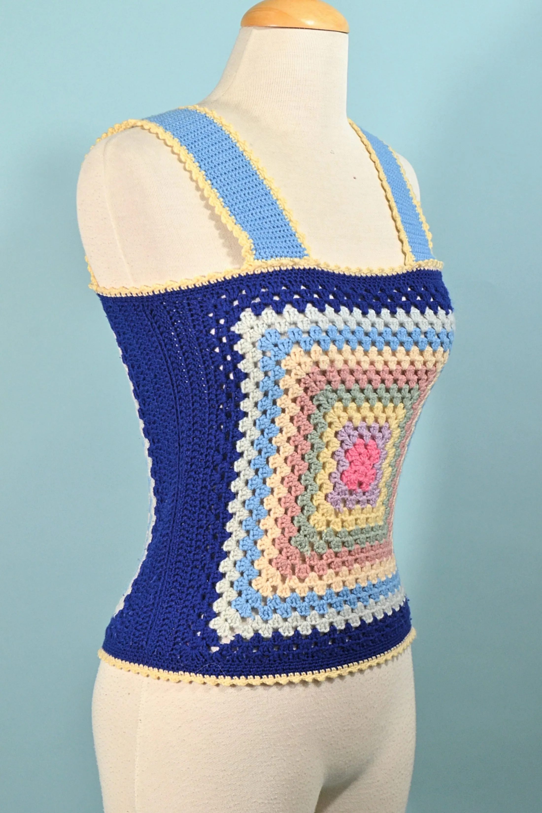 70s Granny Square Crochet Top, OOAK XS