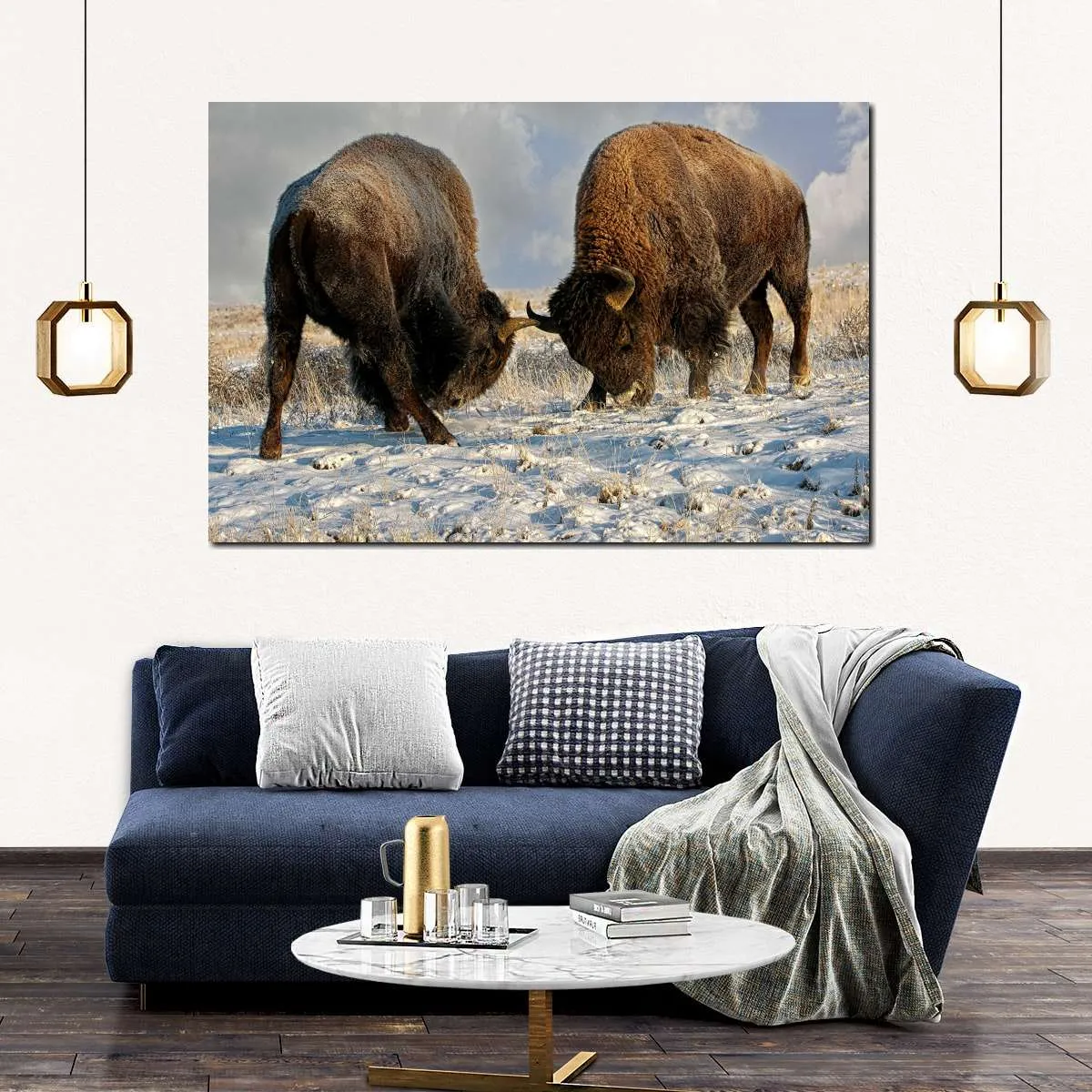 A Fight Between Two Male Bison Wall Art