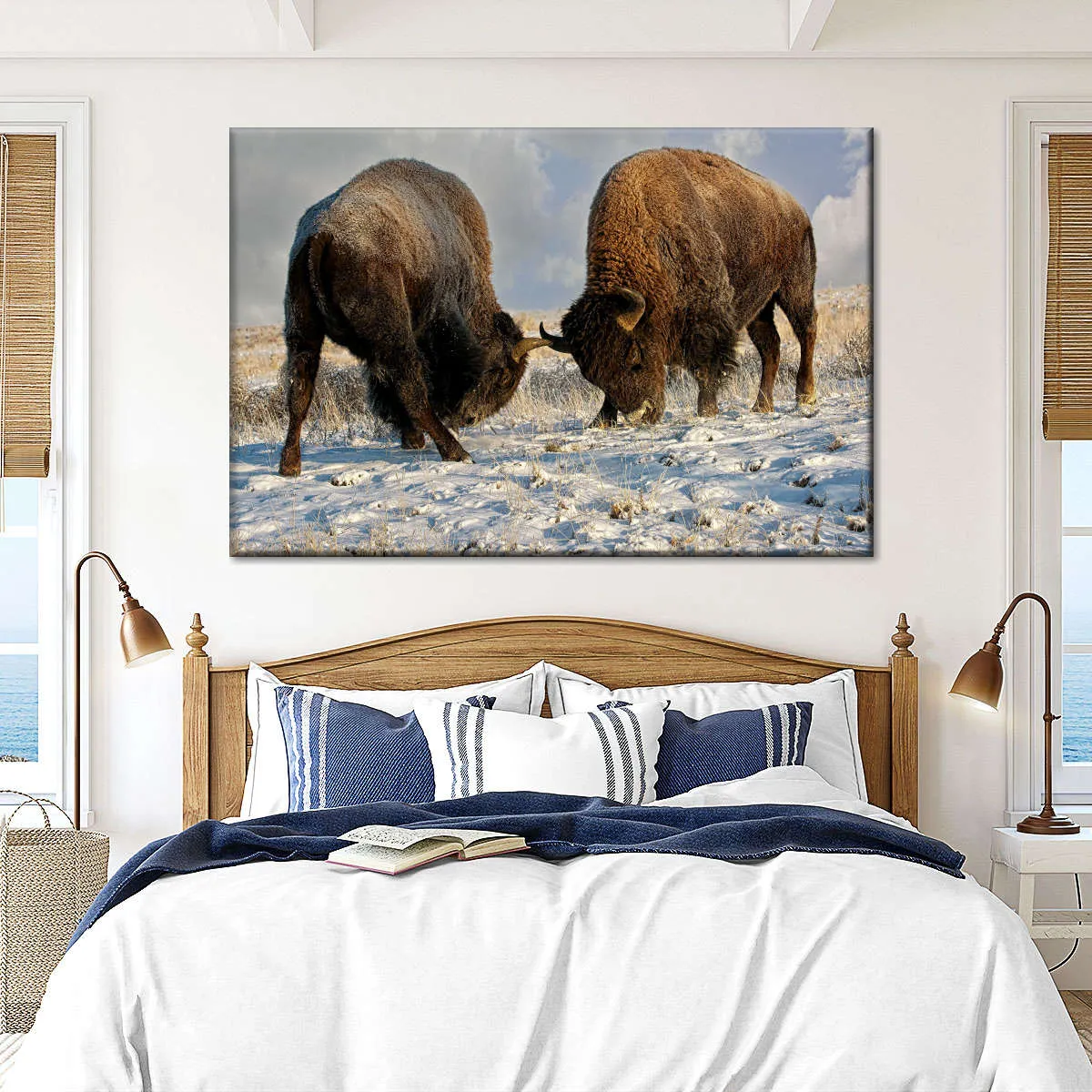 A Fight Between Two Male Bison Wall Art
