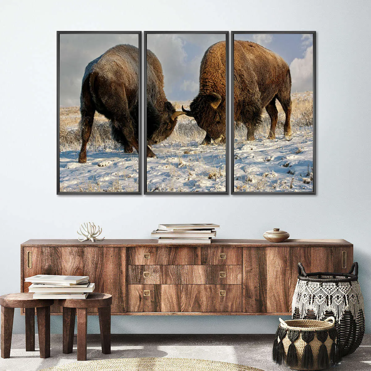 A Fight Between Two Male Bison Wall Art