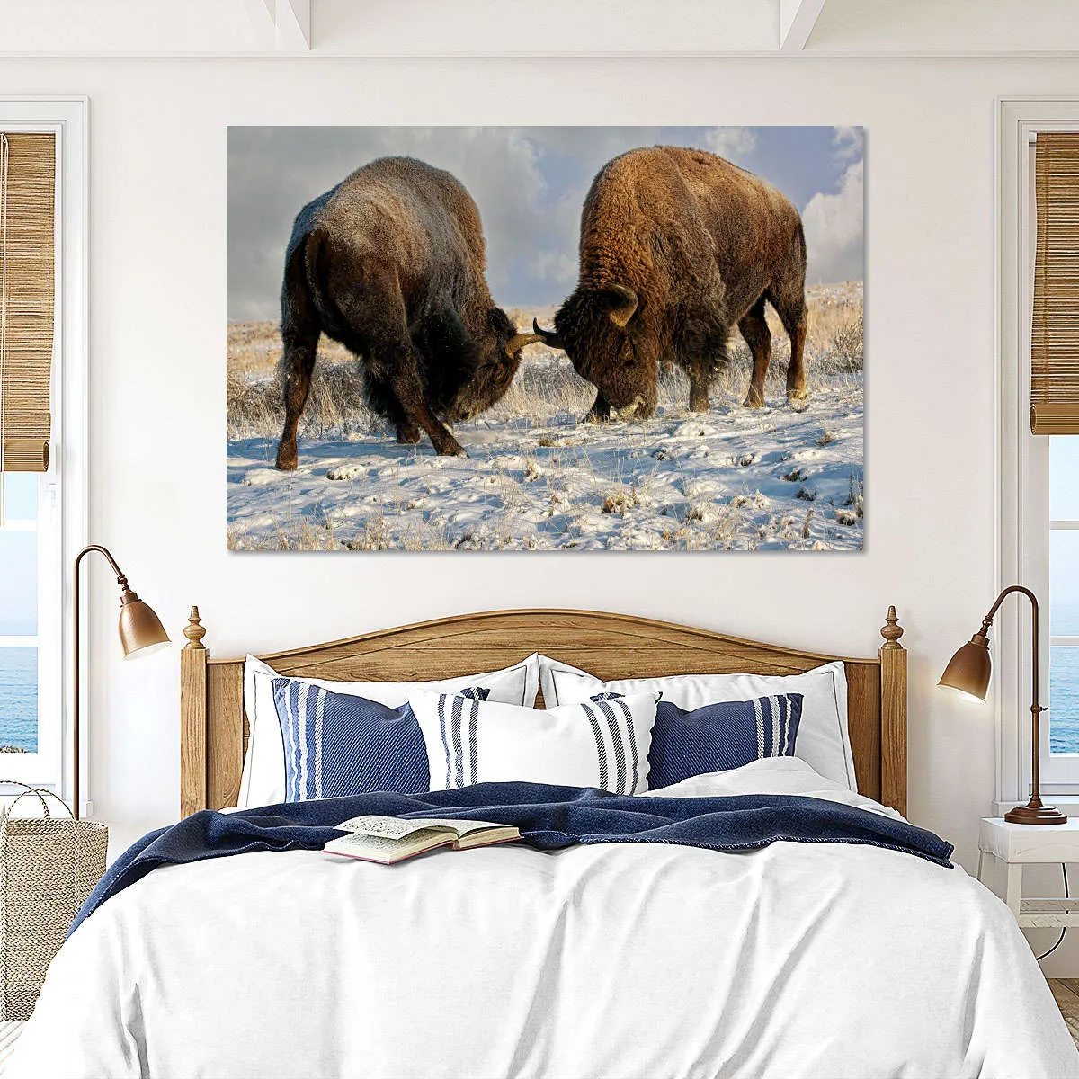 A Fight Between Two Male Bison Wall Art
