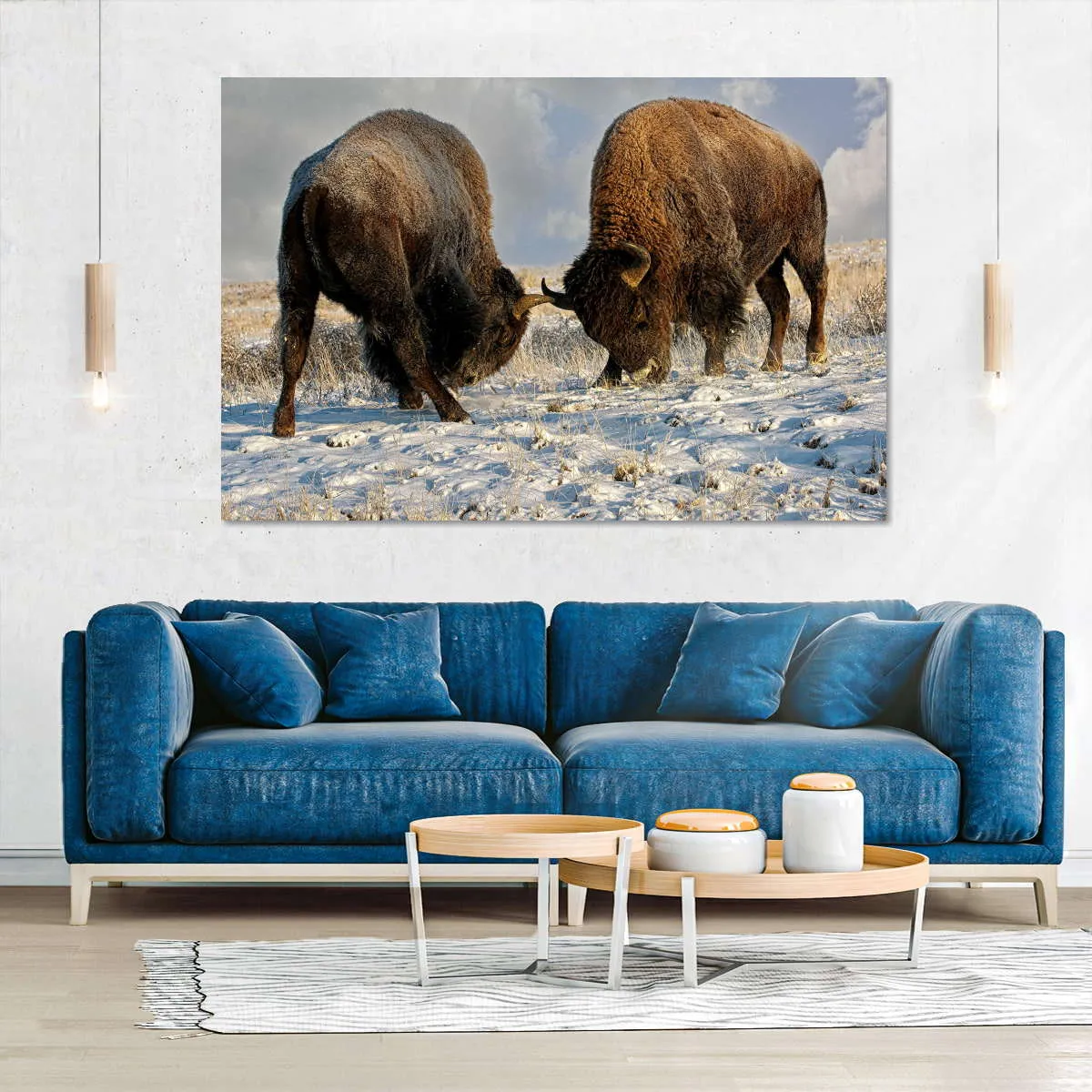 A Fight Between Two Male Bison Wall Art