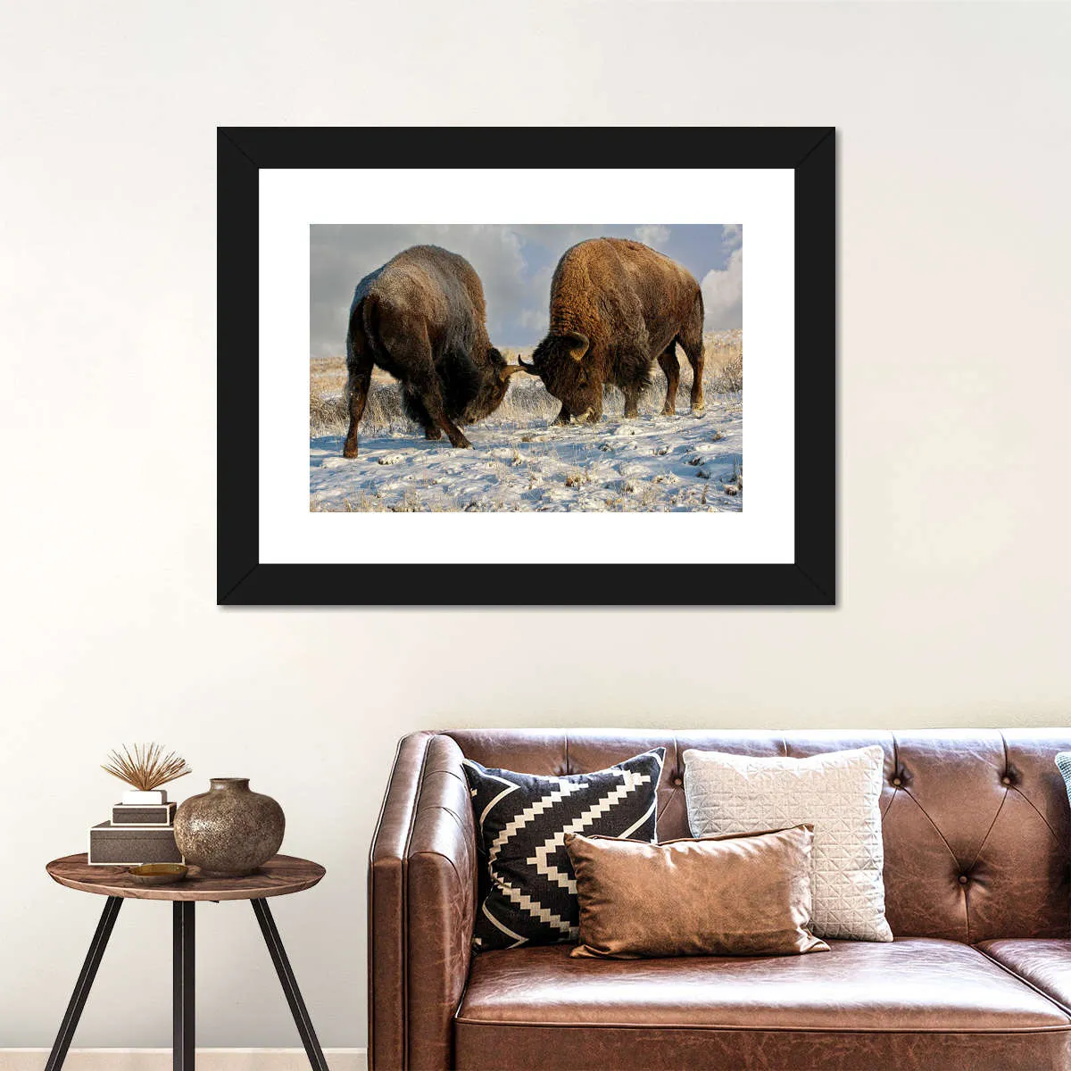 A Fight Between Two Male Bison Wall Art