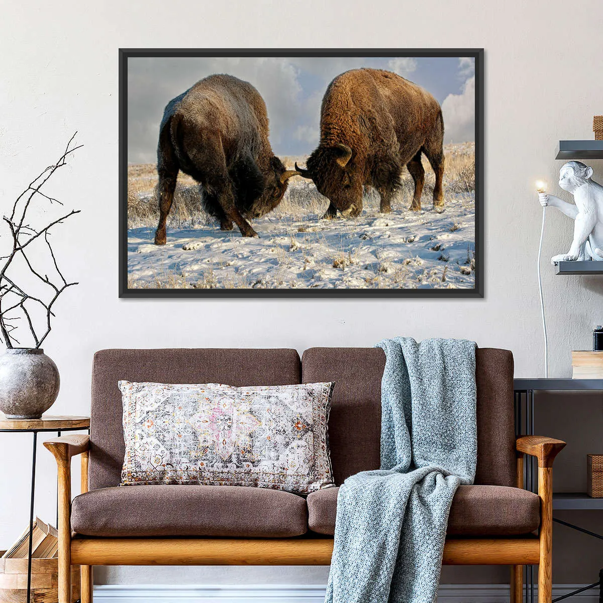 A Fight Between Two Male Bison Wall Art