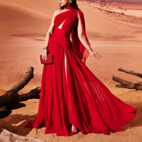 Asymmetrical Rubin Red Muslin Dress
