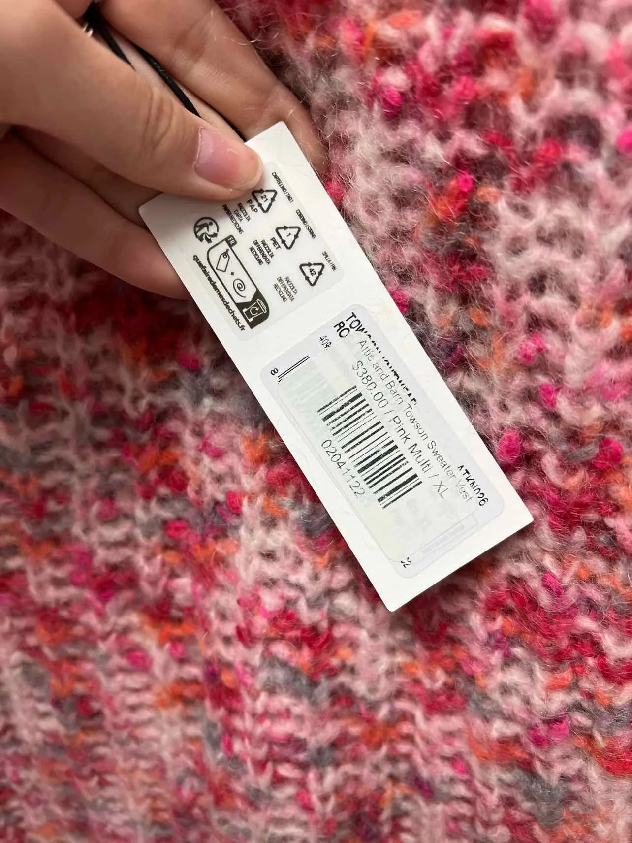 Attic and Barn Size XL Pink/Multi Variegated Open Back NEW Designer Vest