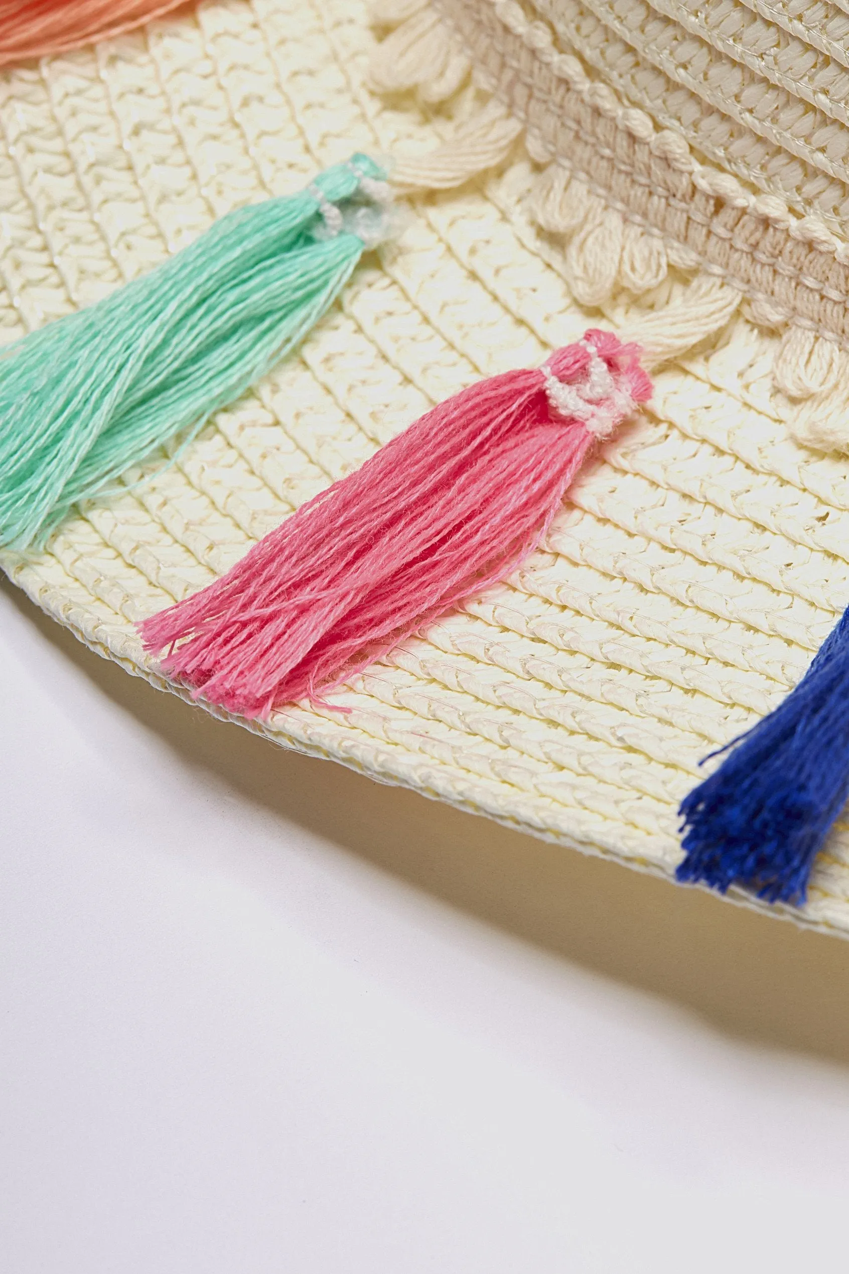 Beige Tassle Straw Hat