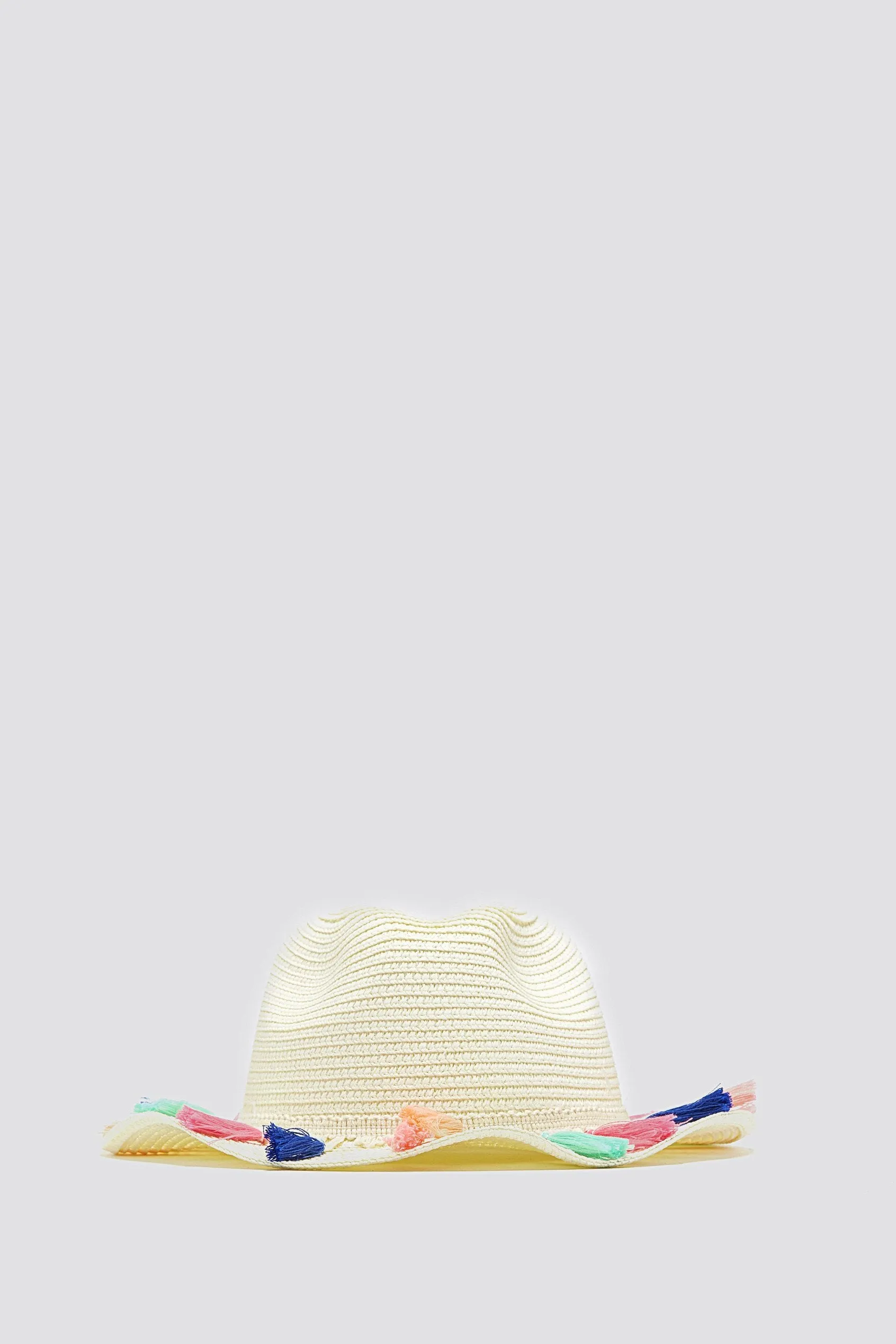 Beige Tassle Straw Hat