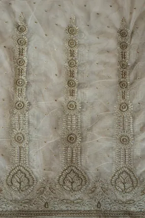 Big Width "56" Handwork Embroidery on Beige Soft net Fabric
