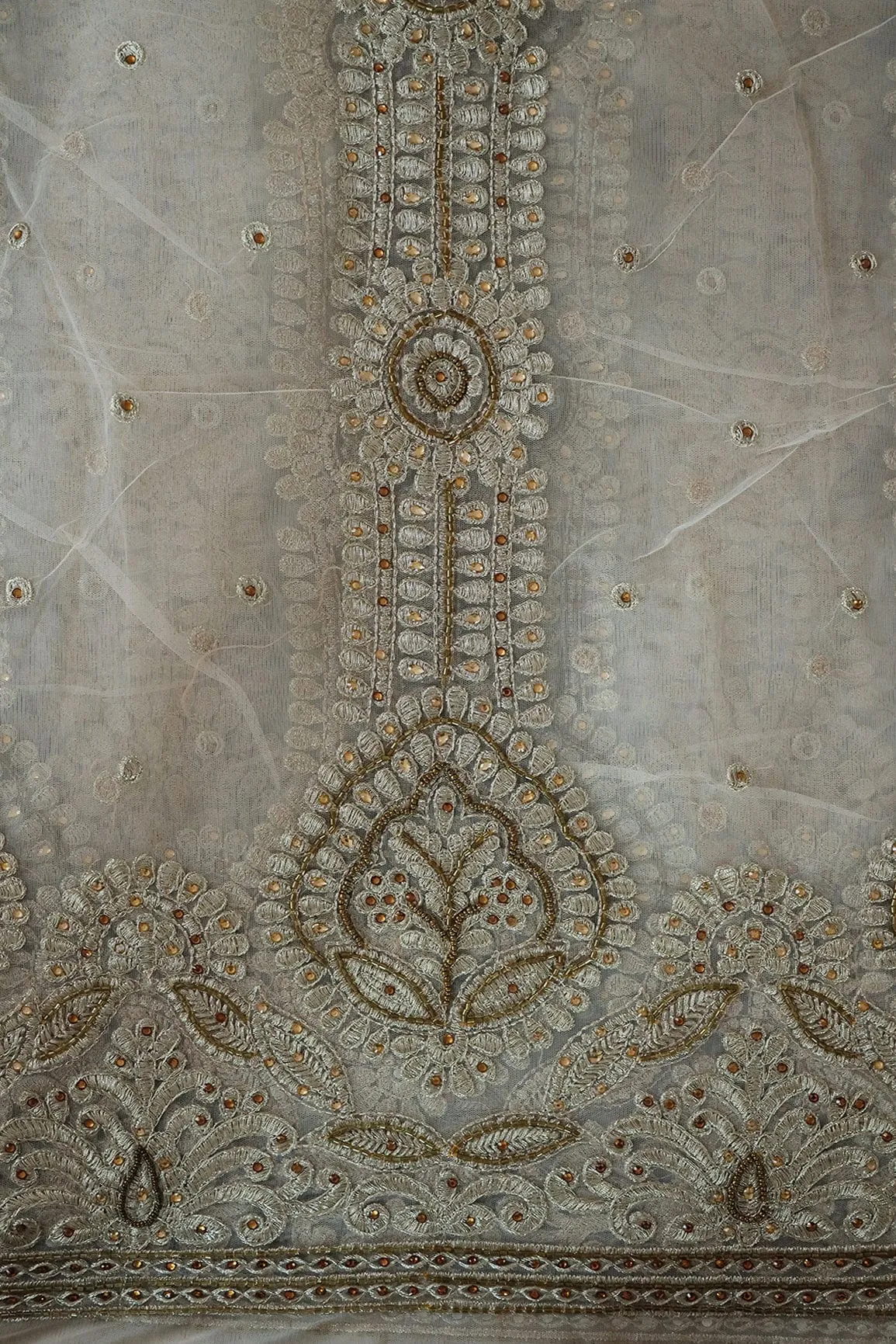 Big Width "56" Handwork Embroidery on Beige Soft net Fabric