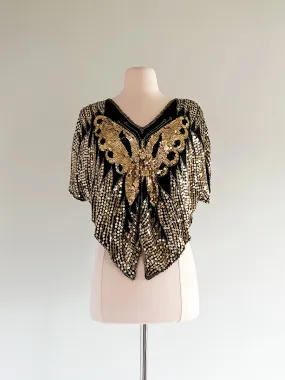 Black & Gold Butterfly Sequin GLAM Party Top / Sz M/L