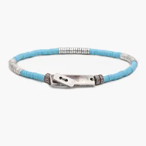Bracelet With Recycled Vinyl And Sterling Silver Beads (Light Blue)