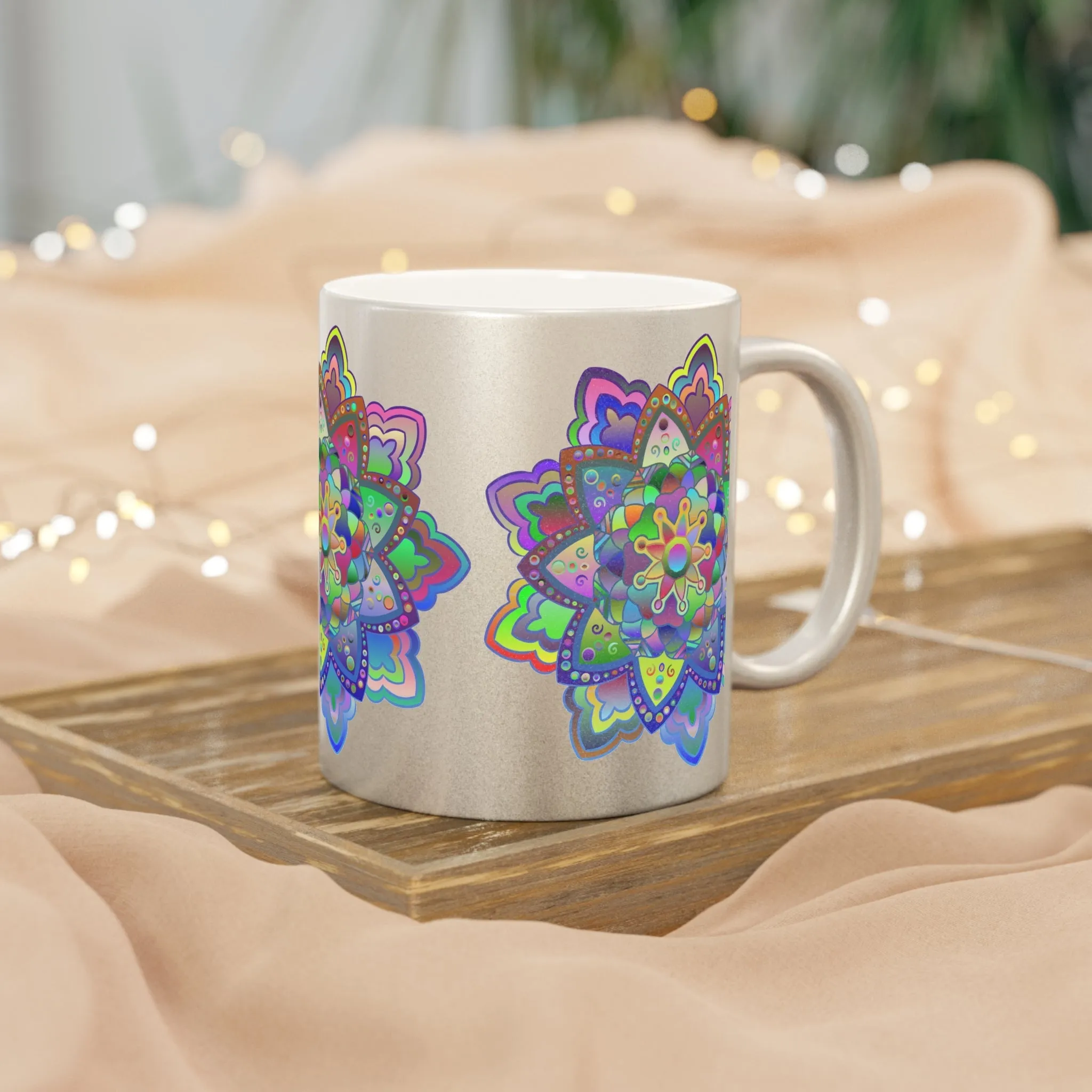 Hand-Drawn Mandala Art Metallic Mug - Unique Handmade Design