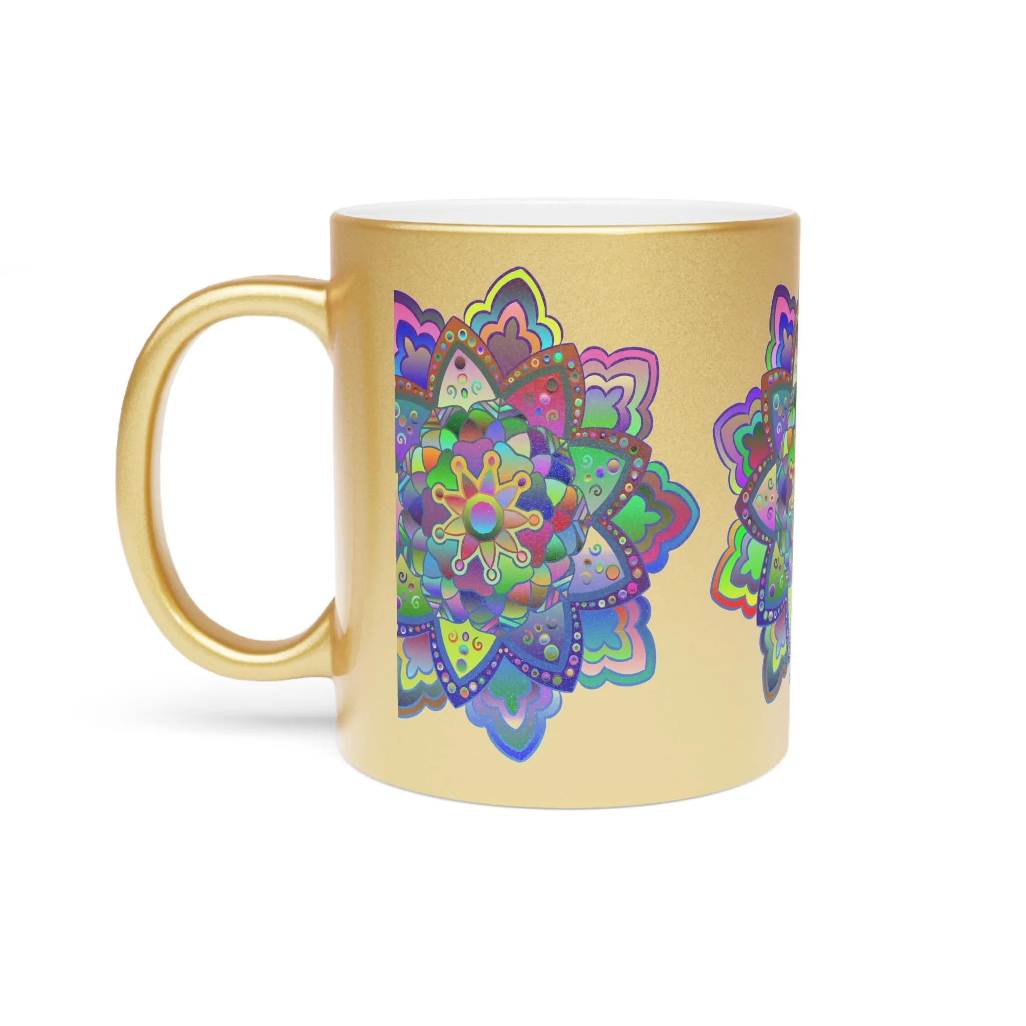 Hand-Drawn Mandala Art Metallic Mug - Unique Handmade Design