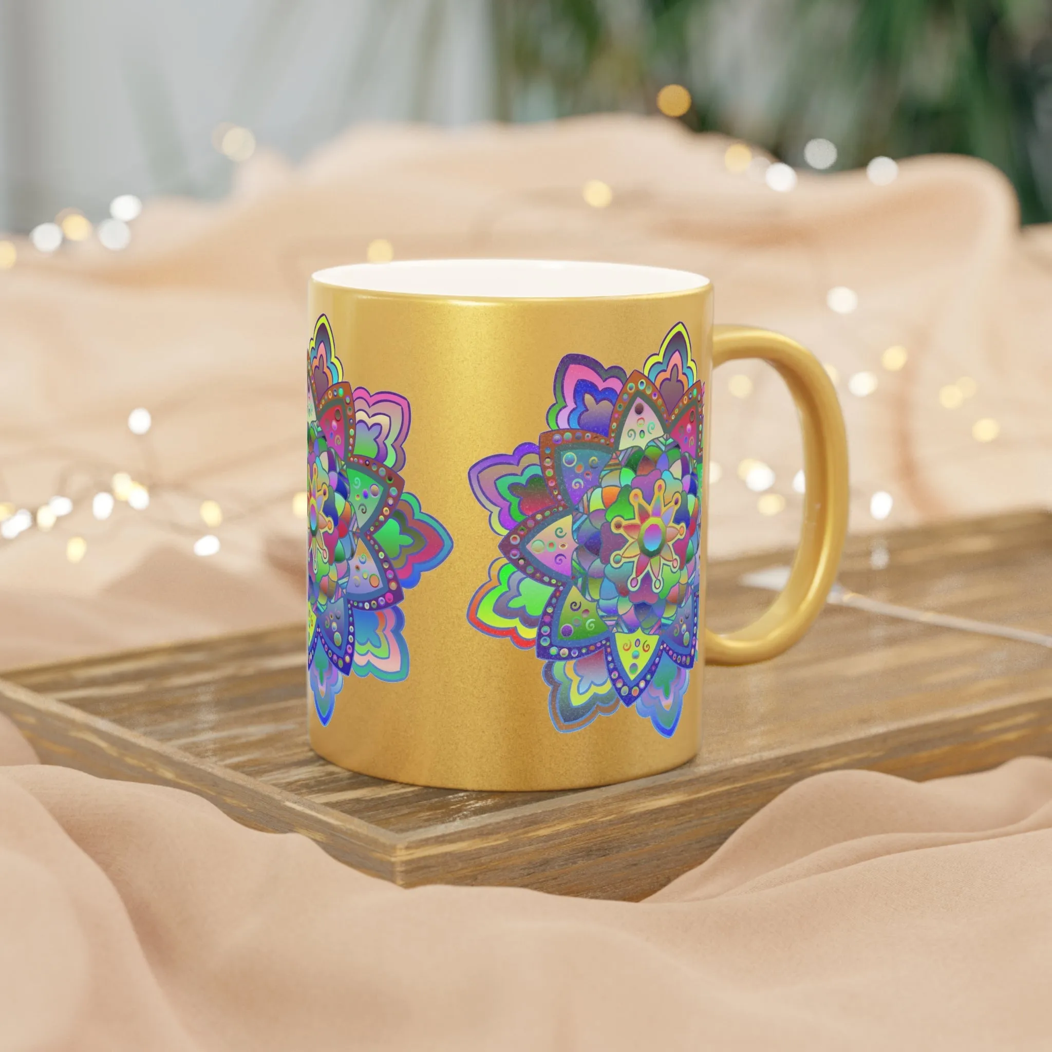 Hand-Drawn Mandala Art Metallic Mug - Unique Handmade Design