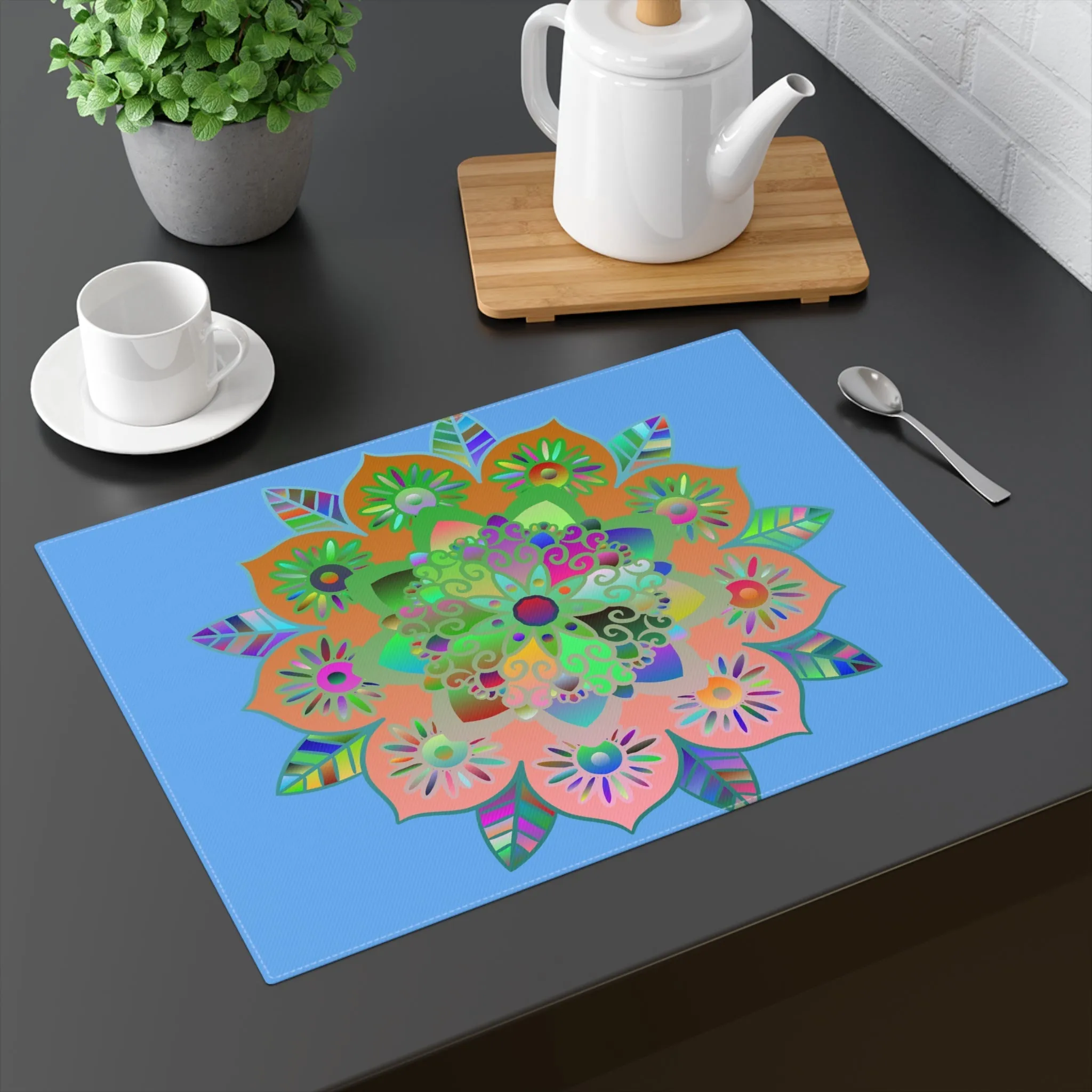 Hand-Drawn Mandala Placemat - Light Blue, 1pc