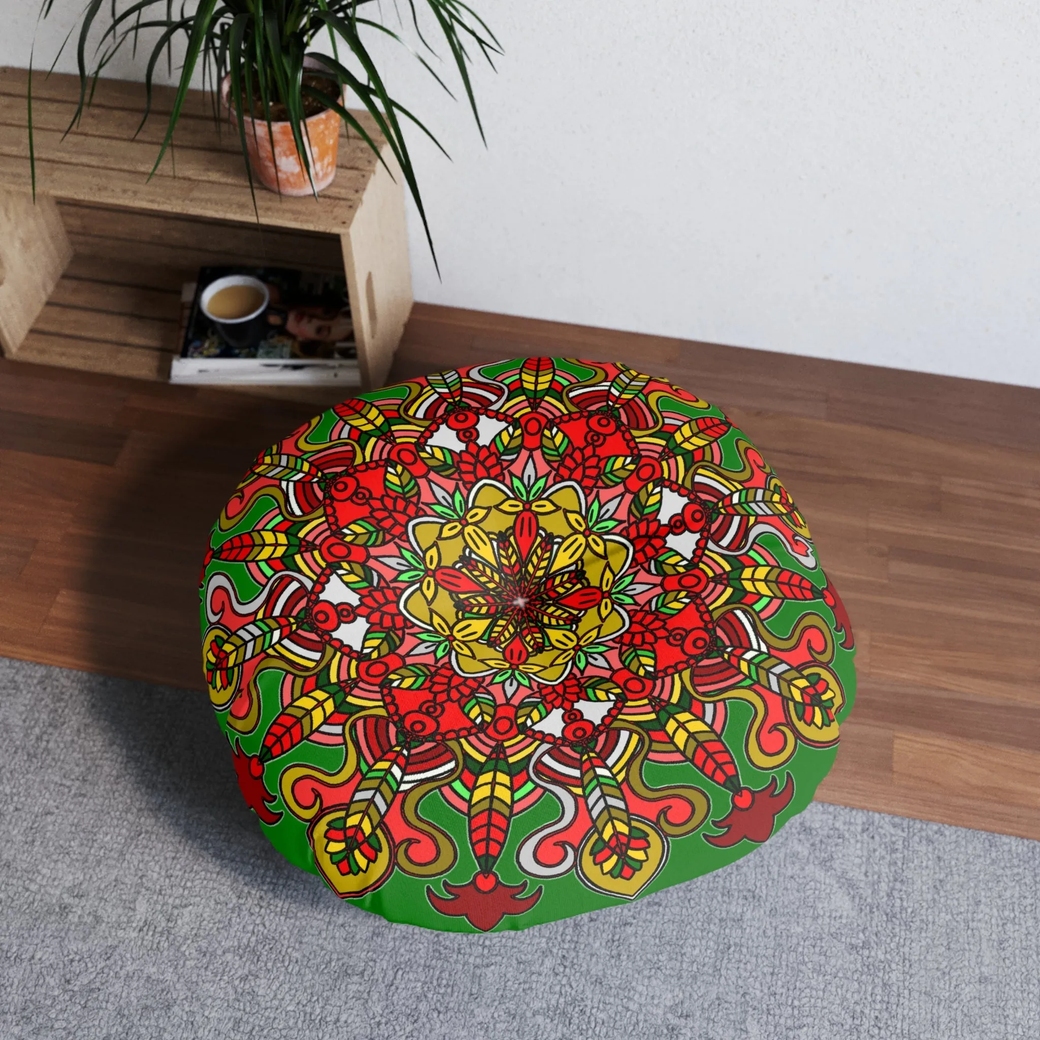 Handmade Mandala Art Floor Cushion - Tufted Round Pillow