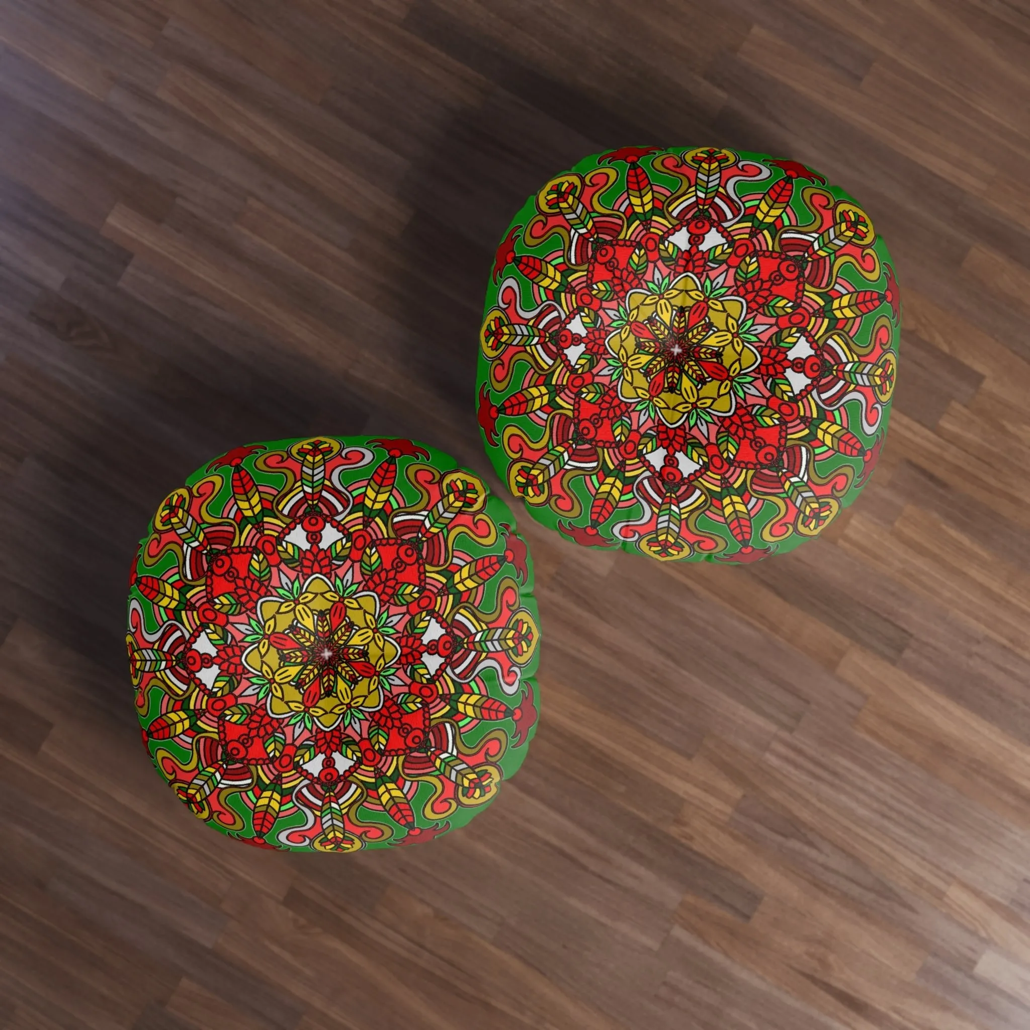 Handmade Mandala Art Floor Cushion - Tufted Round Pillow