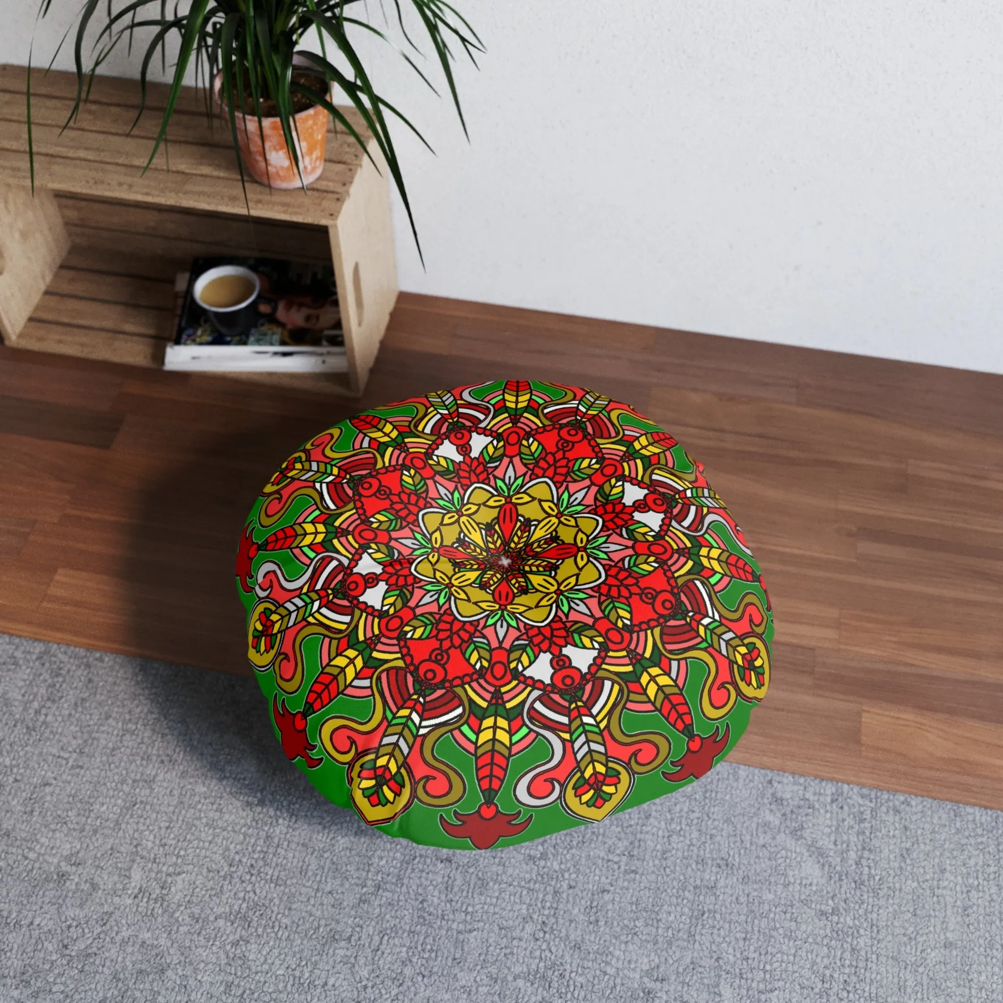 Handmade Mandala Art Floor Cushion - Tufted Round Pillow