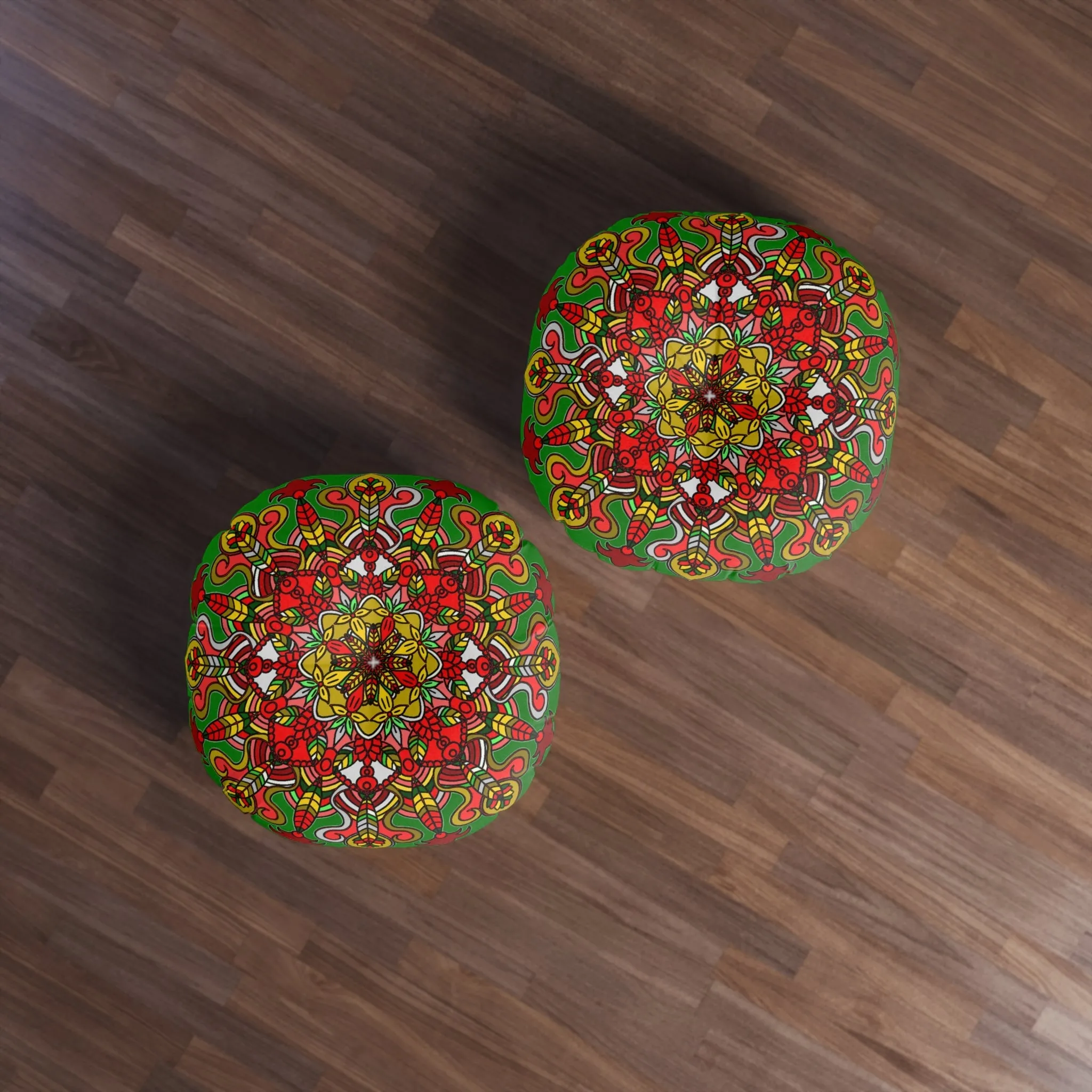 Handmade Mandala Art Floor Cushion - Tufted Round Pillow