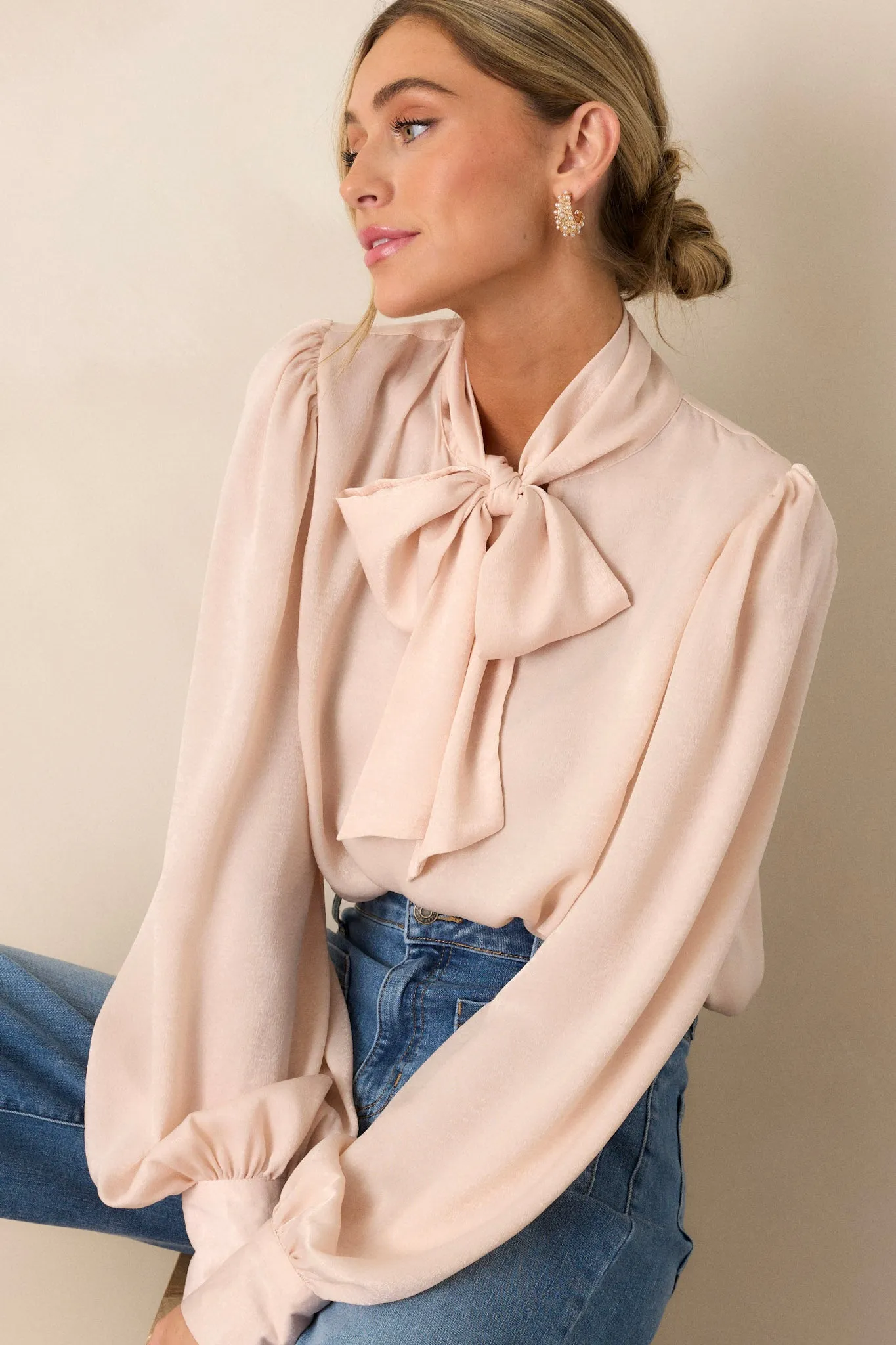 I'm In Charge Champagne Pink Tie Neck Top
