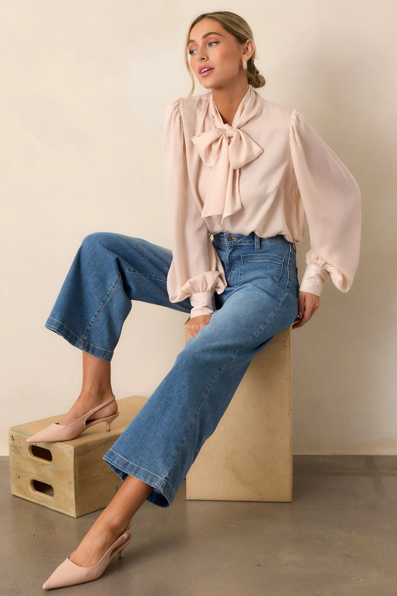 I'm In Charge Champagne Pink Tie Neck Top