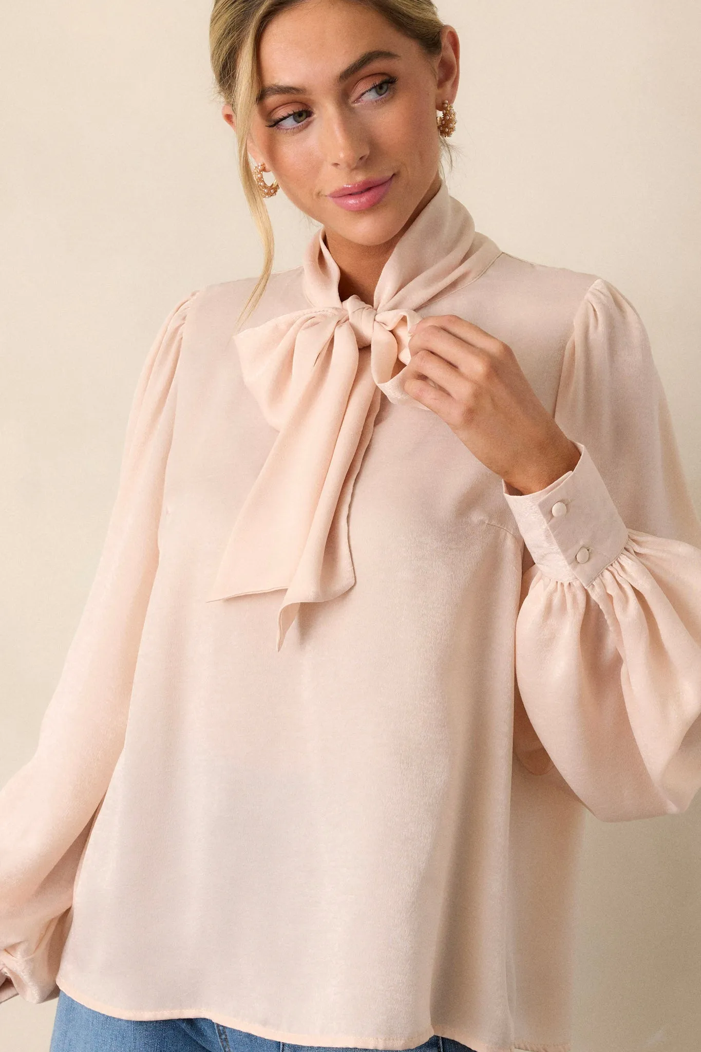 I'm In Charge Champagne Pink Tie Neck Top