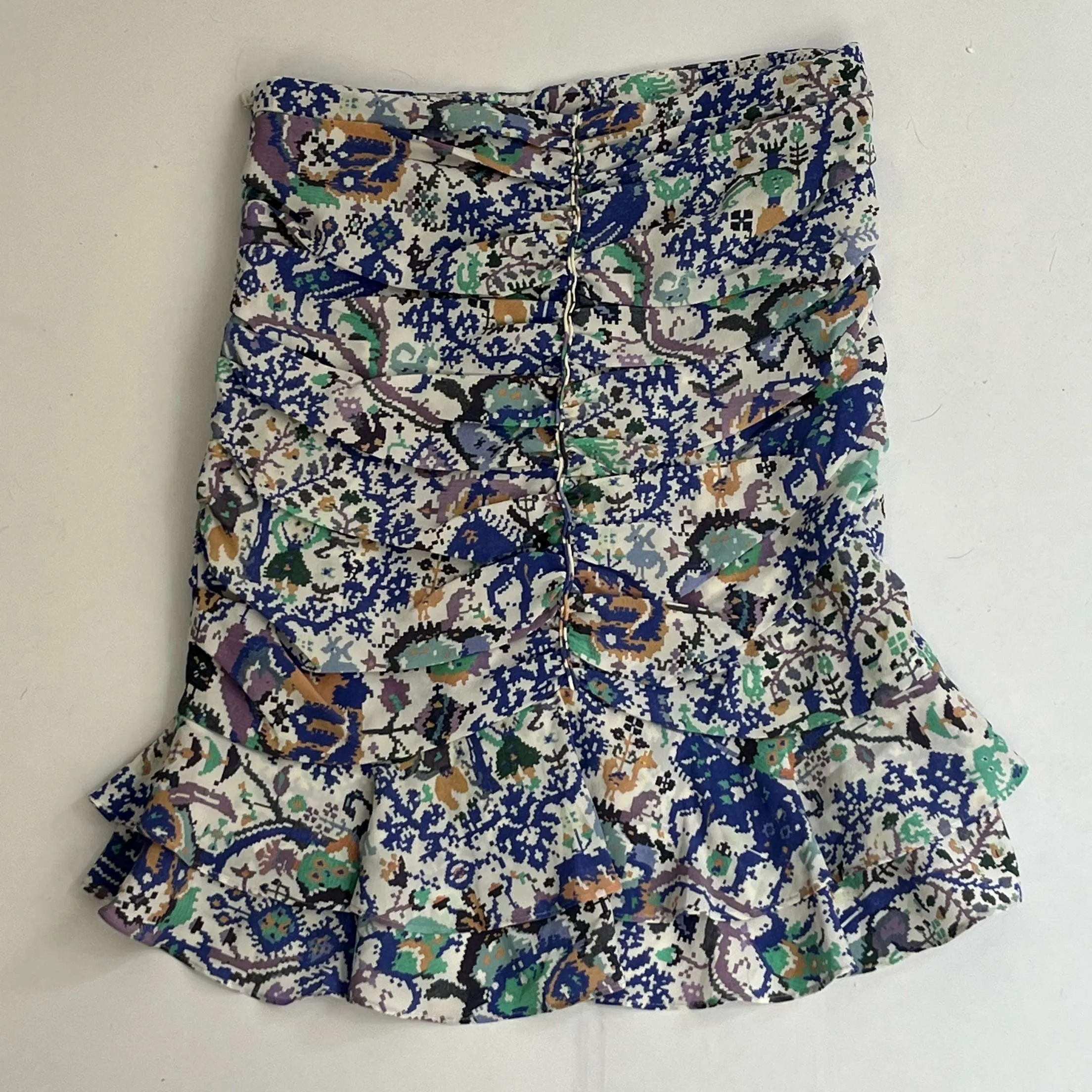 Isabel Marant Indigo Print Silk Mix Mini Skirt XXS