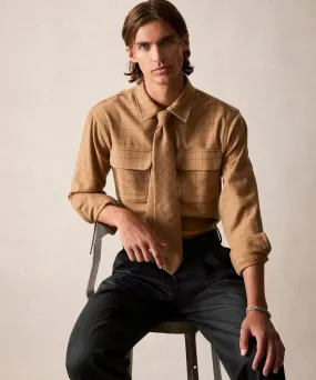 Italian Wool Field Overshirt in Tan Check