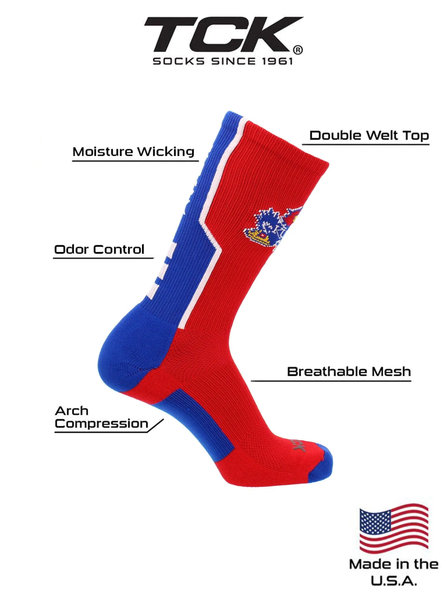 Kansas Rock Chalk Jayhawks Socks Perimeter Crew