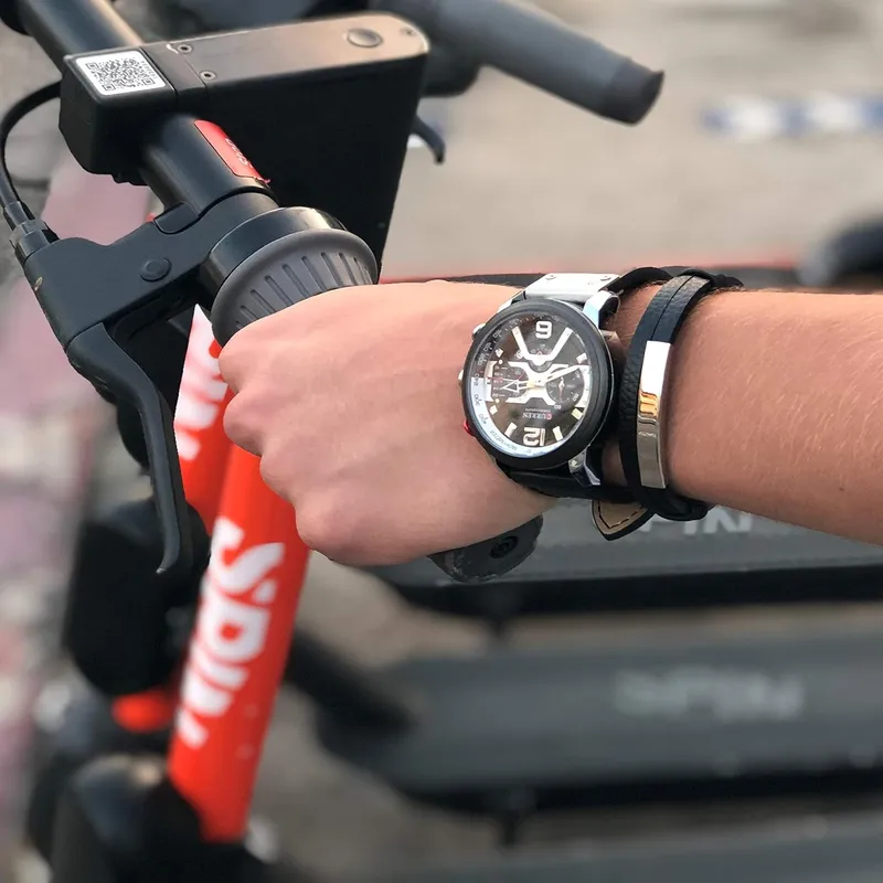 Men's Quartz Leather Chronograph Watch & Bracelet Set
