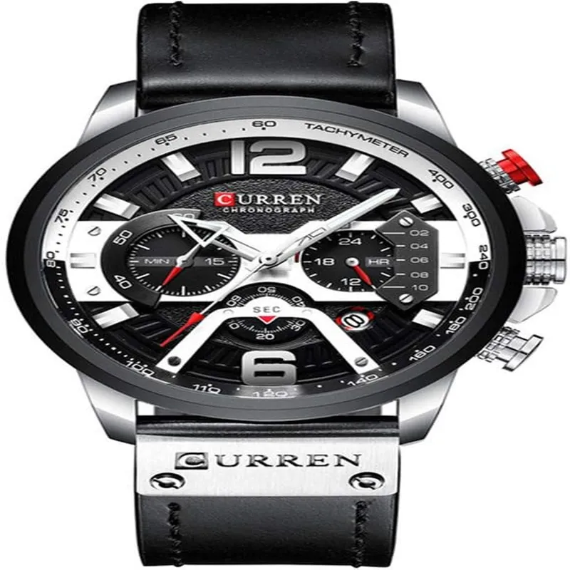 Men's Quartz Leather Chronograph Watch & Bracelet Set