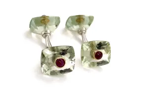 Men's Silver Base Emerald cut Green Amatistas & Ruby Cufflinks