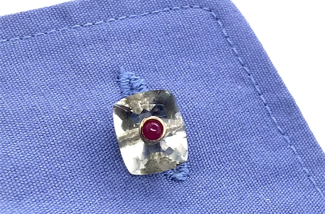 Men's Silver Base Emerald cut Green Amatistas & Ruby Cufflinks
