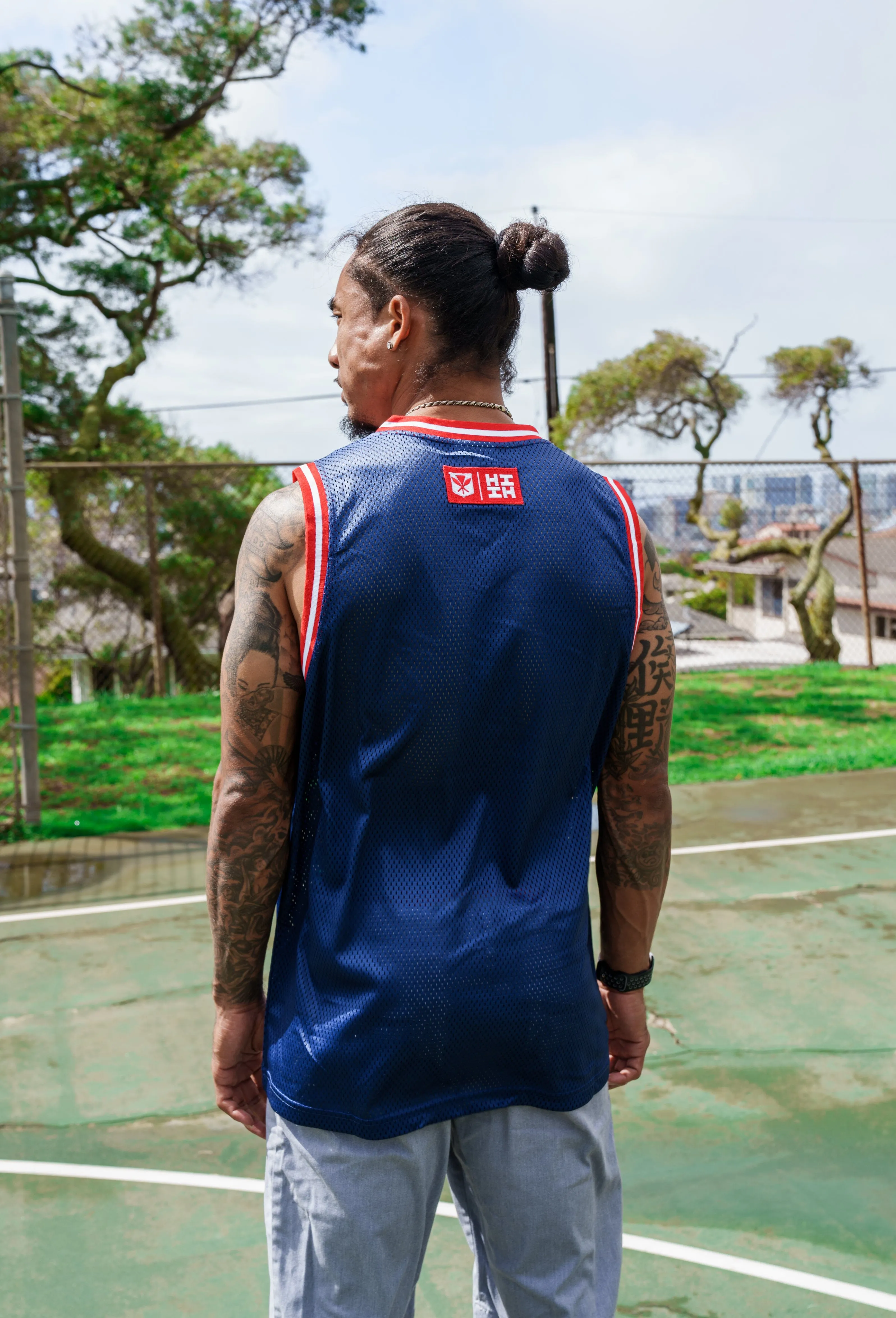 NAVY & RED SCRIPT BASKETBALL JERSEY