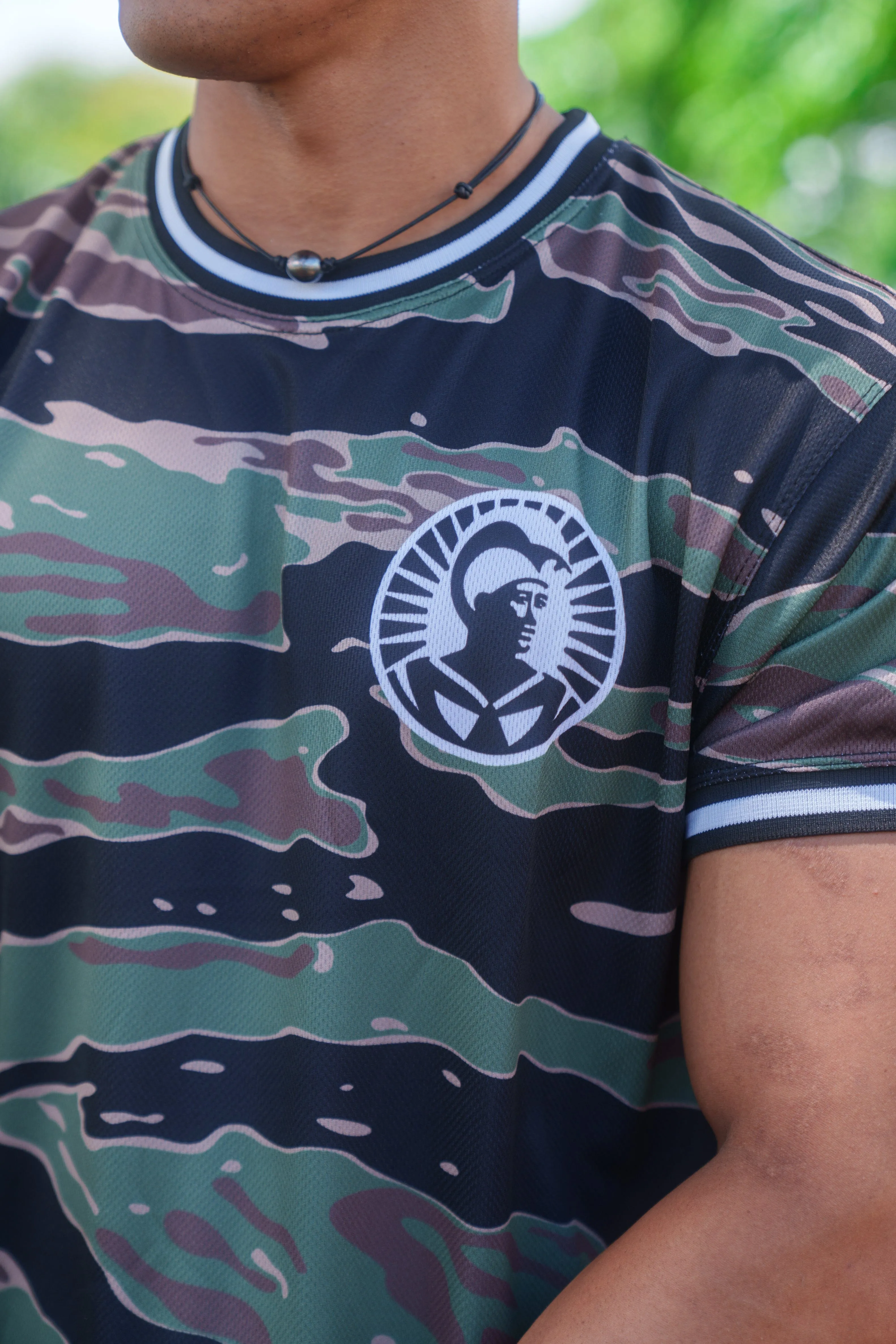 OLIVE & BROWN CAMO ALOHA FESTIVAL SOFTBALL JERSEY