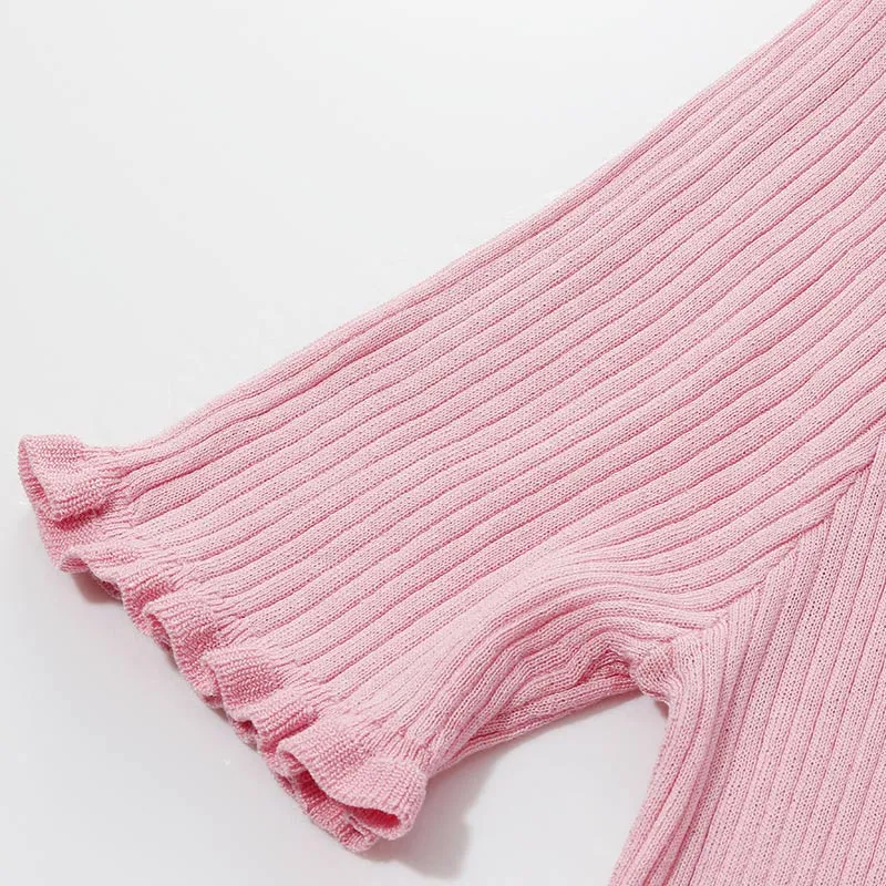 Pink Sheath Round Neck Mulberry Silk Knit Top