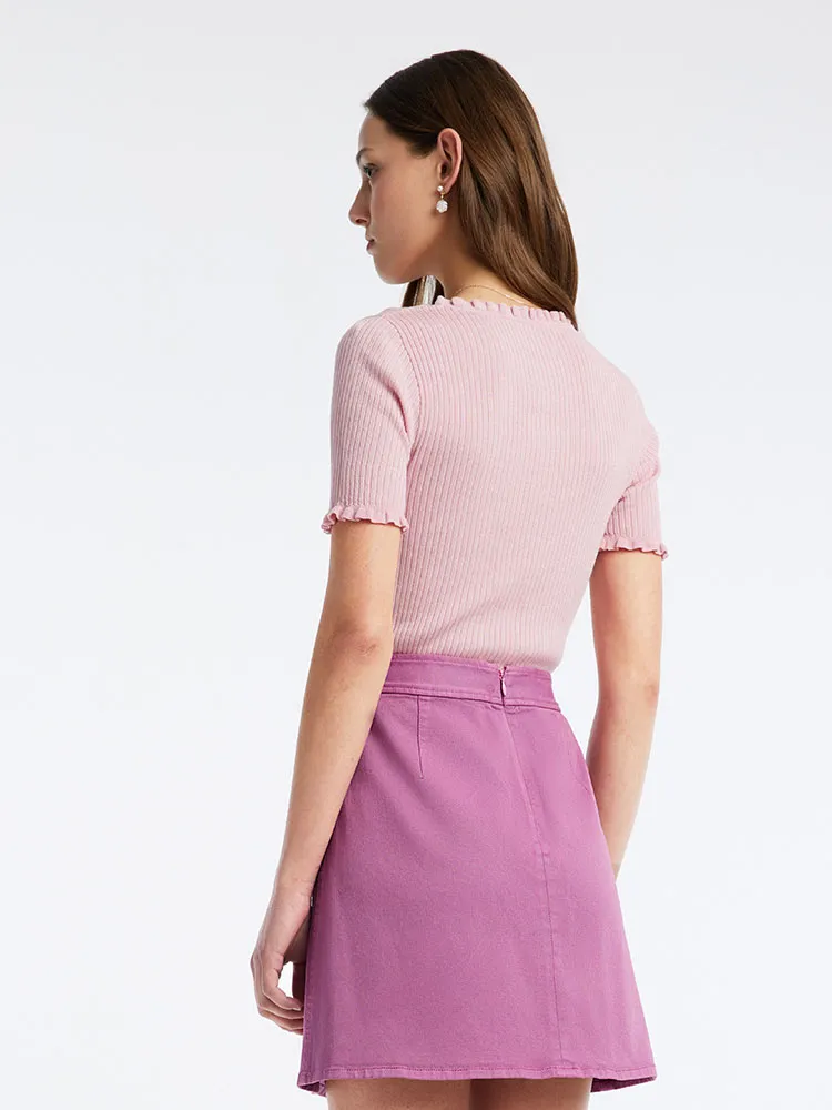 Pink Sheath Round Neck Mulberry Silk Knit Top