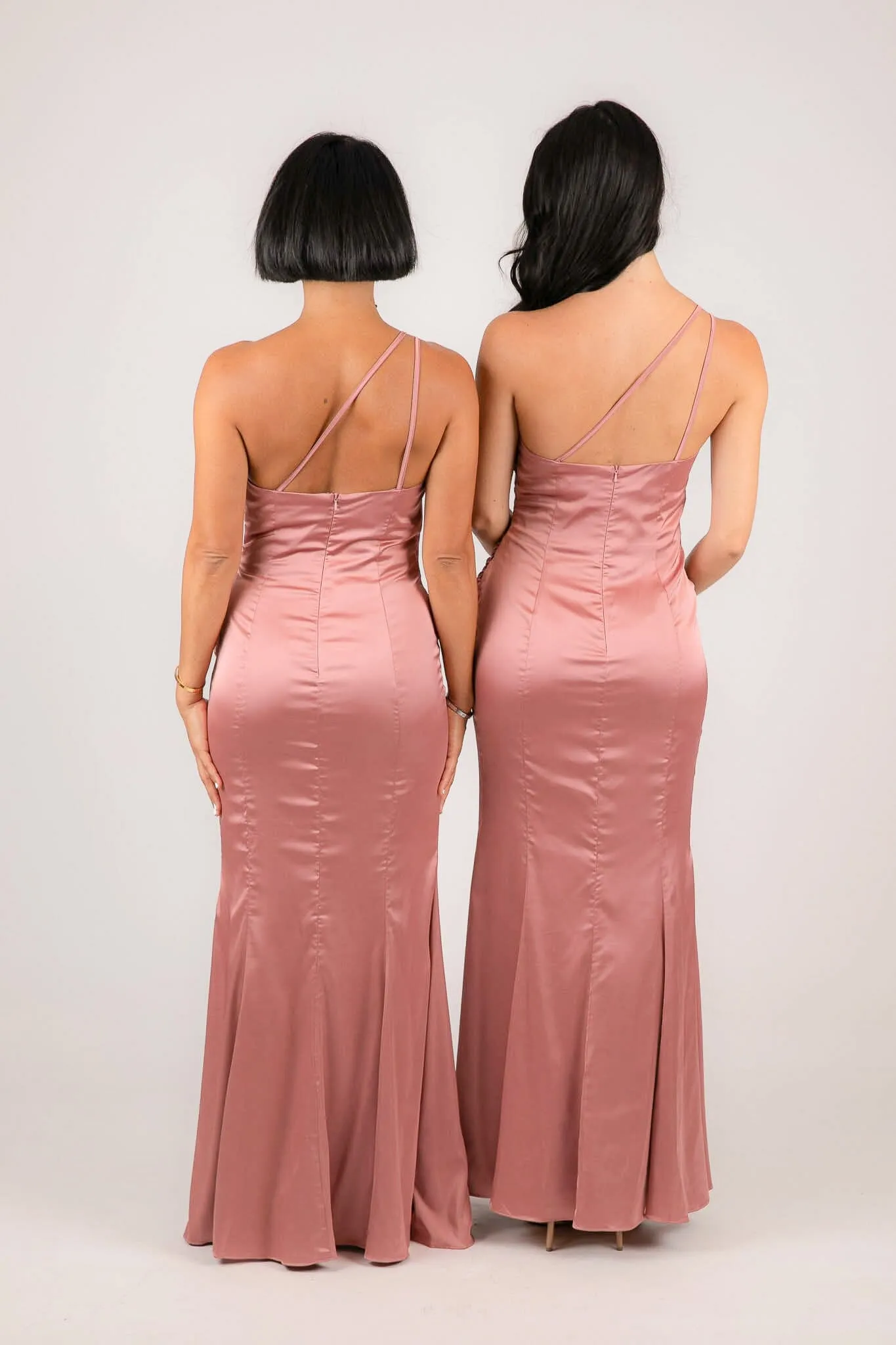 SELENE One Shoulder Satin Maxi Dress - Dusty Pink
