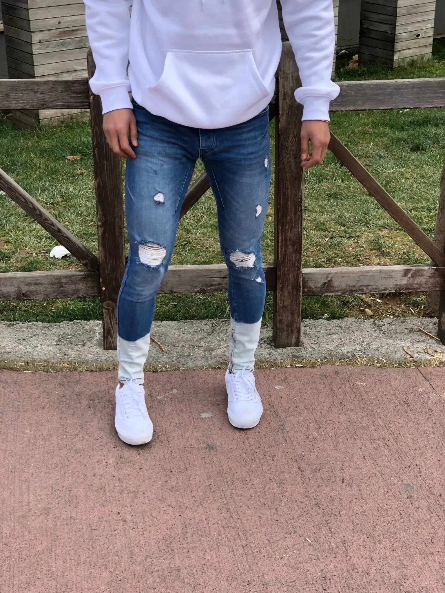Sneakerjeans - Blue White Ankle Ripped Ultra Skinny Jeans B323