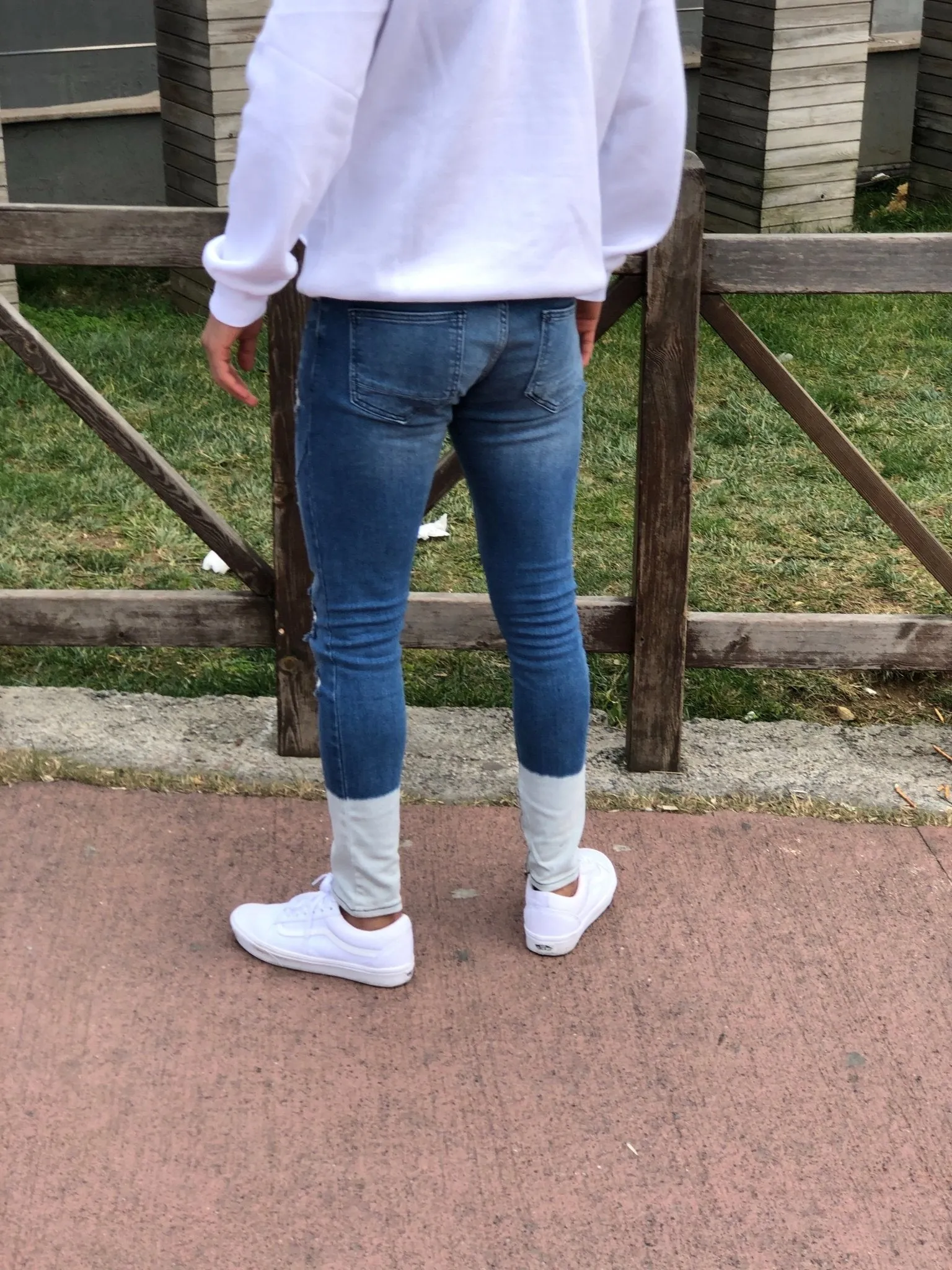 Sneakerjeans - Blue White Ankle Ripped Ultra Skinny Jeans B323