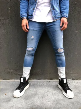 Sneakerjeans - Blue White Ankle Ripped Ultra Skinny Jeans B323