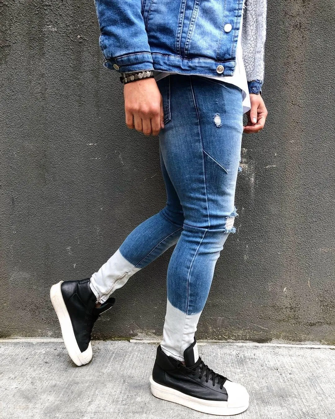Sneakerjeans - Blue White Ankle Ripped Ultra Skinny Jeans B323