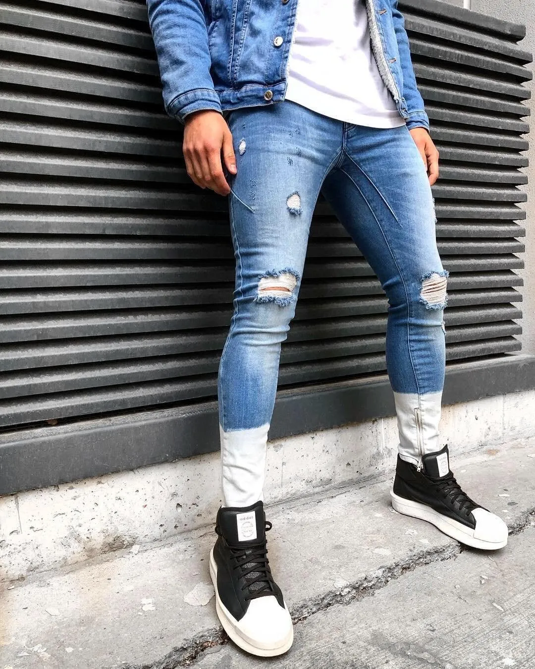 Sneakerjeans - Blue White Ankle Ripped Ultra Skinny Jeans B323