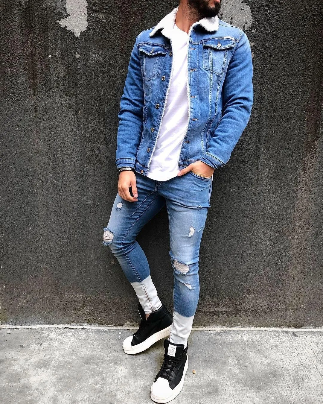 Sneakerjeans - Blue White Ankle Ripped Ultra Skinny Jeans B323